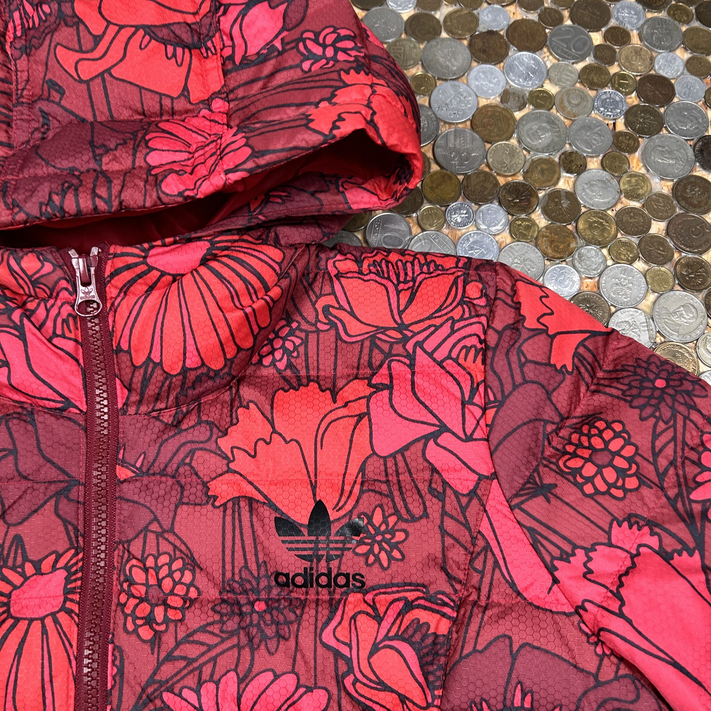 Adidas Flower Red Puffer Jacket 90's