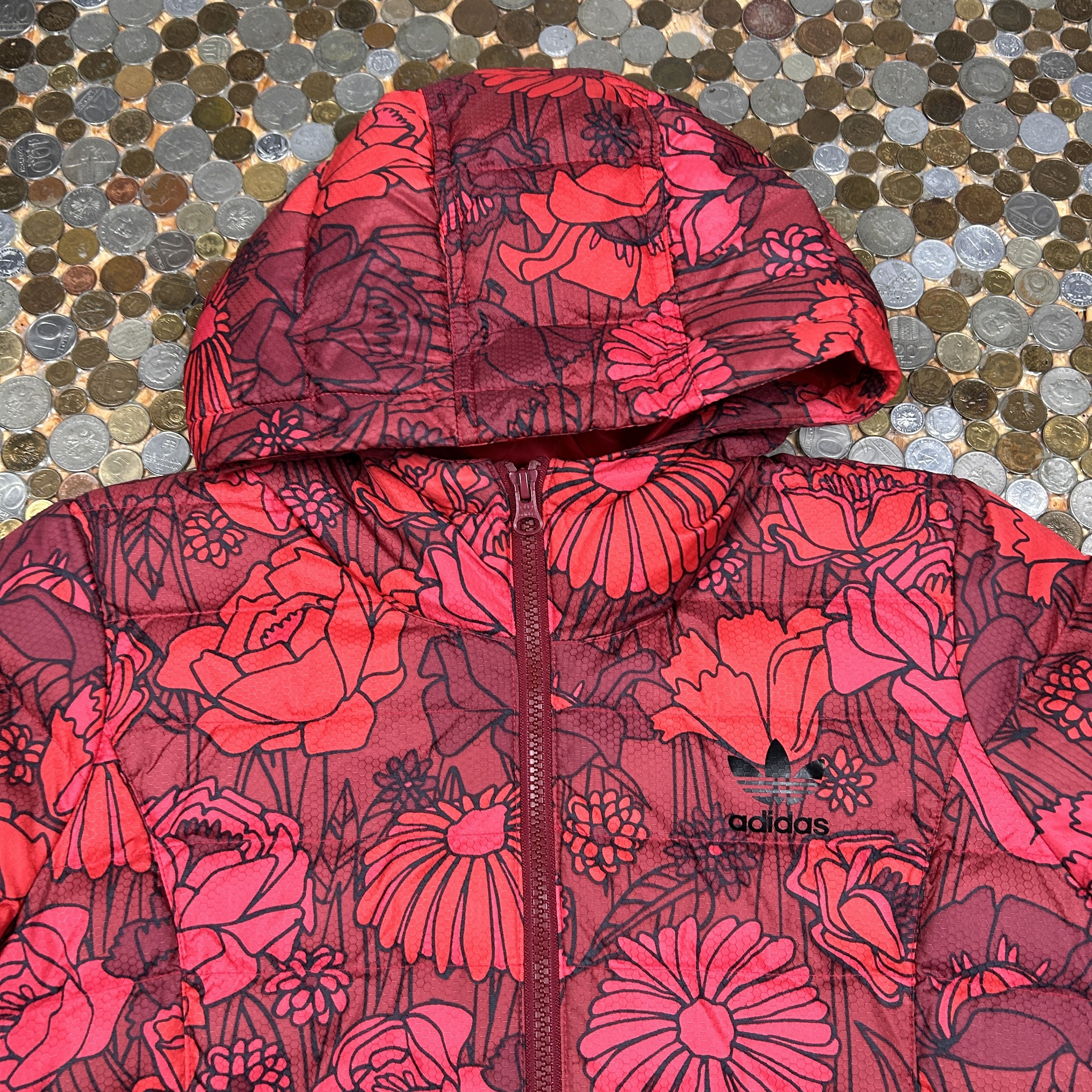Adidas Flower Red Puffer Jacket 90's