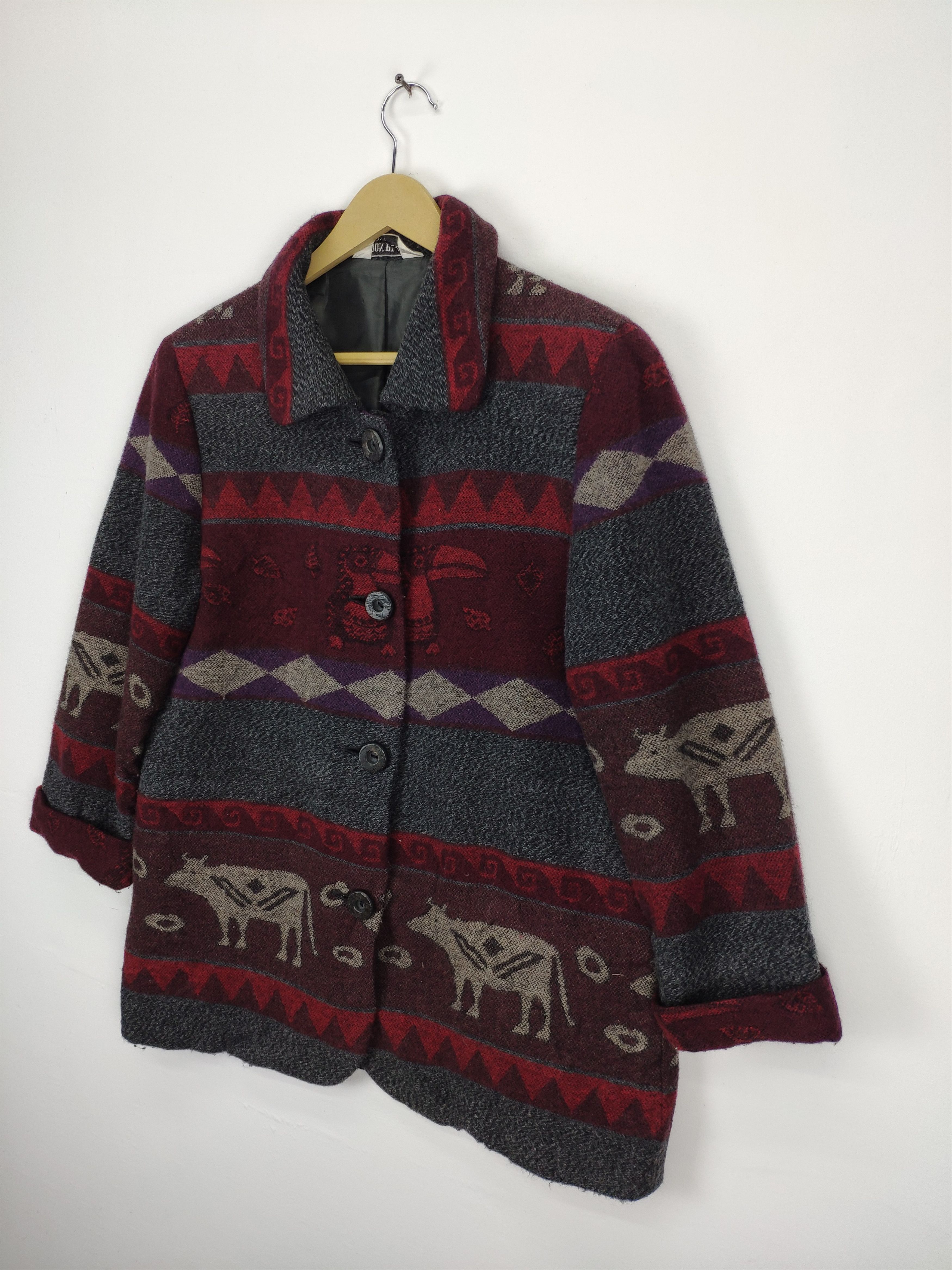 Japanese Brand × Le Grande Bleu (L.G.B.) × Vintage Vintage 1990s Wool Coat Jacket Native Navajo Printed Size US M / EU 48-50 / 2 - 2 Thumbnail