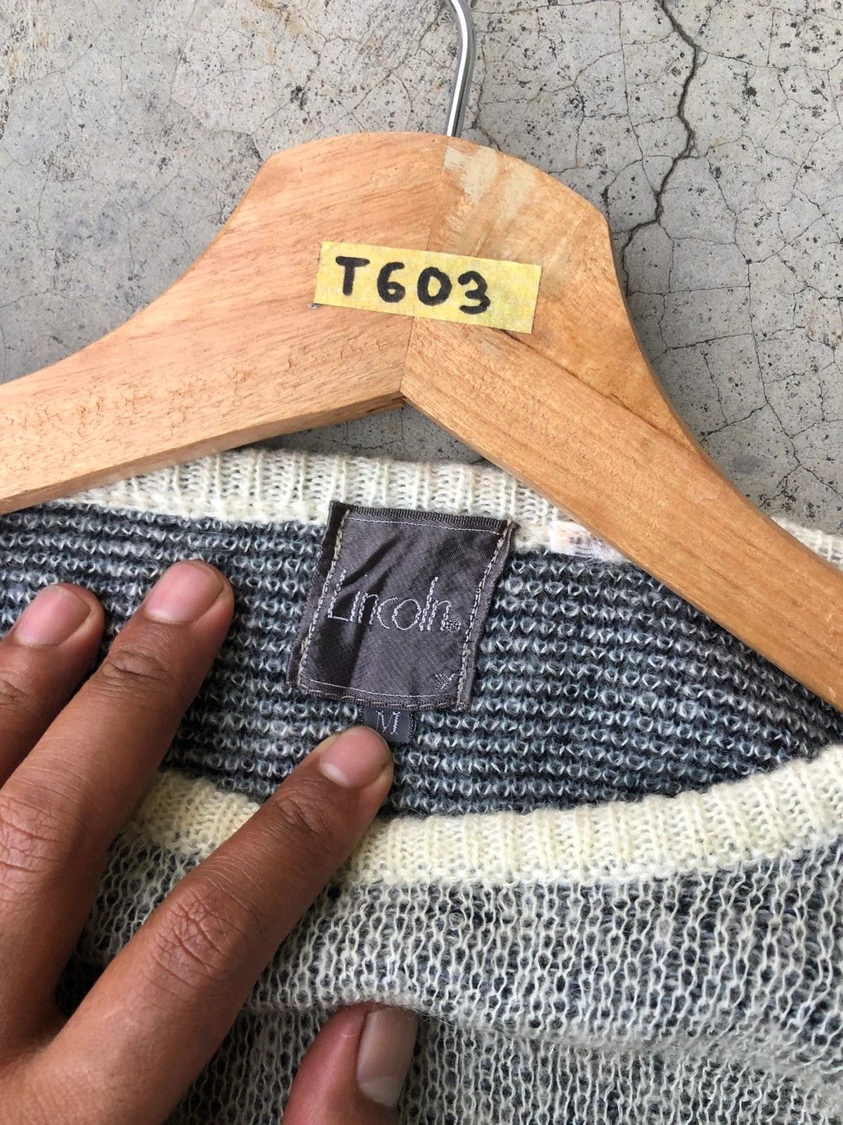 Aran Isles Knitwear × Designer 📌Japanese LINCOLN Memeri/Pullover Elegant Pattern Size US L / EU 52-54 / 3 - 6 Thumbnail