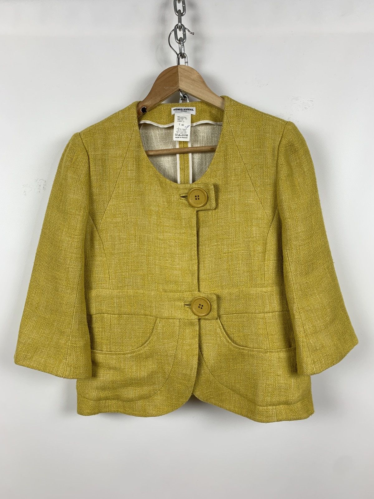 Sonia Rykiel Vintage Sonia Rykiel Paris Women’s Linen Yellow Blazer Size M / US 6-8 / IT 42-44 - 1 Thumbnail