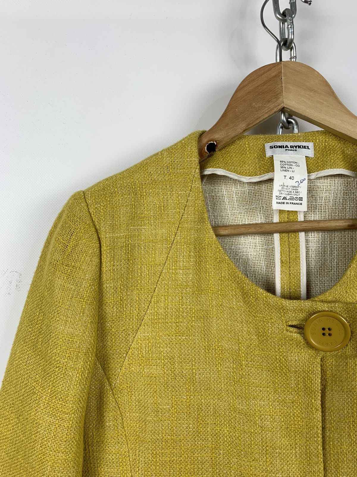 Sonia Rykiel Vintage Sonia Rykiel Paris Women’s Linen Yellow Blazer Size M / US 6-8 / IT 42-44 - 3 Thumbnail