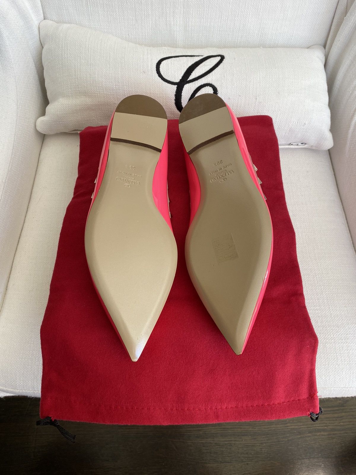 Valentino Valentino Pink Patent Leather Rockstud Pointed Toe Flats Size US 8.5 / IT 38.5 - 10 Thumbnail