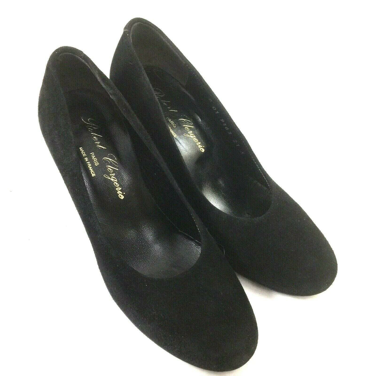 Robert Clergerie Suede Pump Black Round Toe Cone