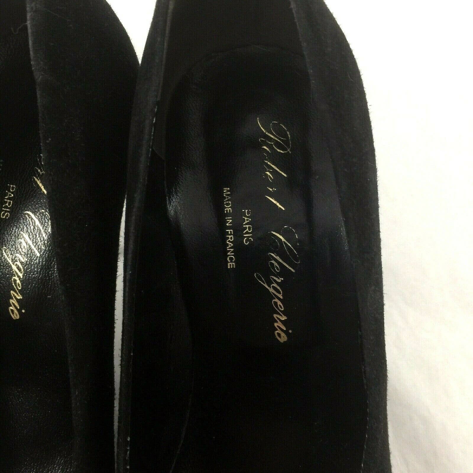 Robert Clergerie Suede Pump Black Round Toe Cone