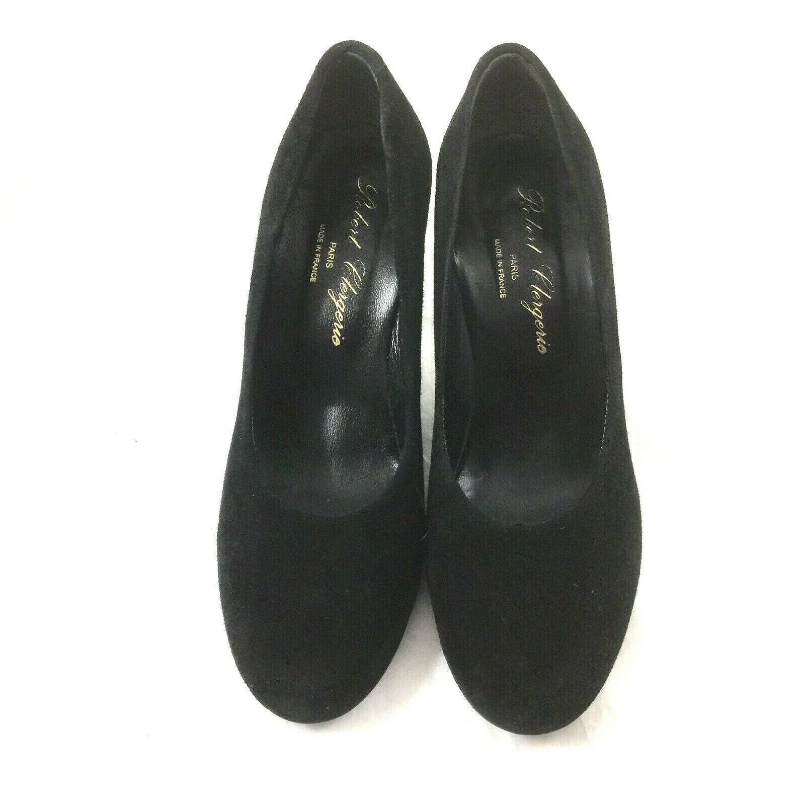 Robert Clergerie Suede Pump Black Round Toe Cone