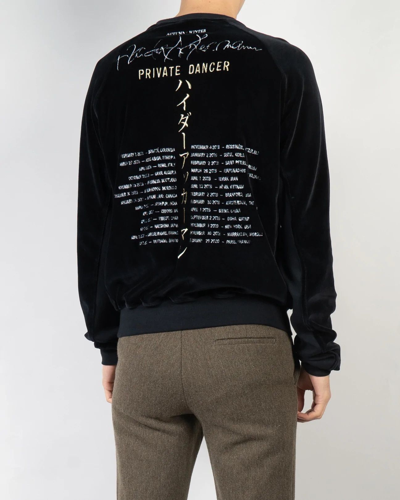 FW20 Black Embroidered Velvet Crewneck