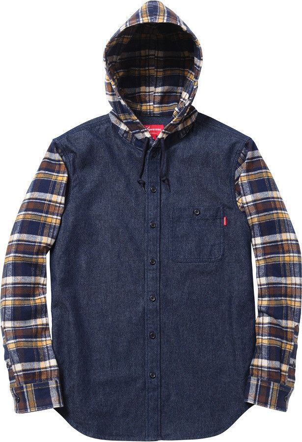 Supreme hooded denim flannel fw 2013 yellow blue