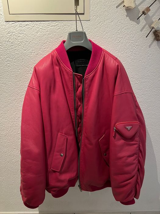 Prada RARE Prada Raf Simons Nappa Leather Bomber Magenta Red Pink | Grailed