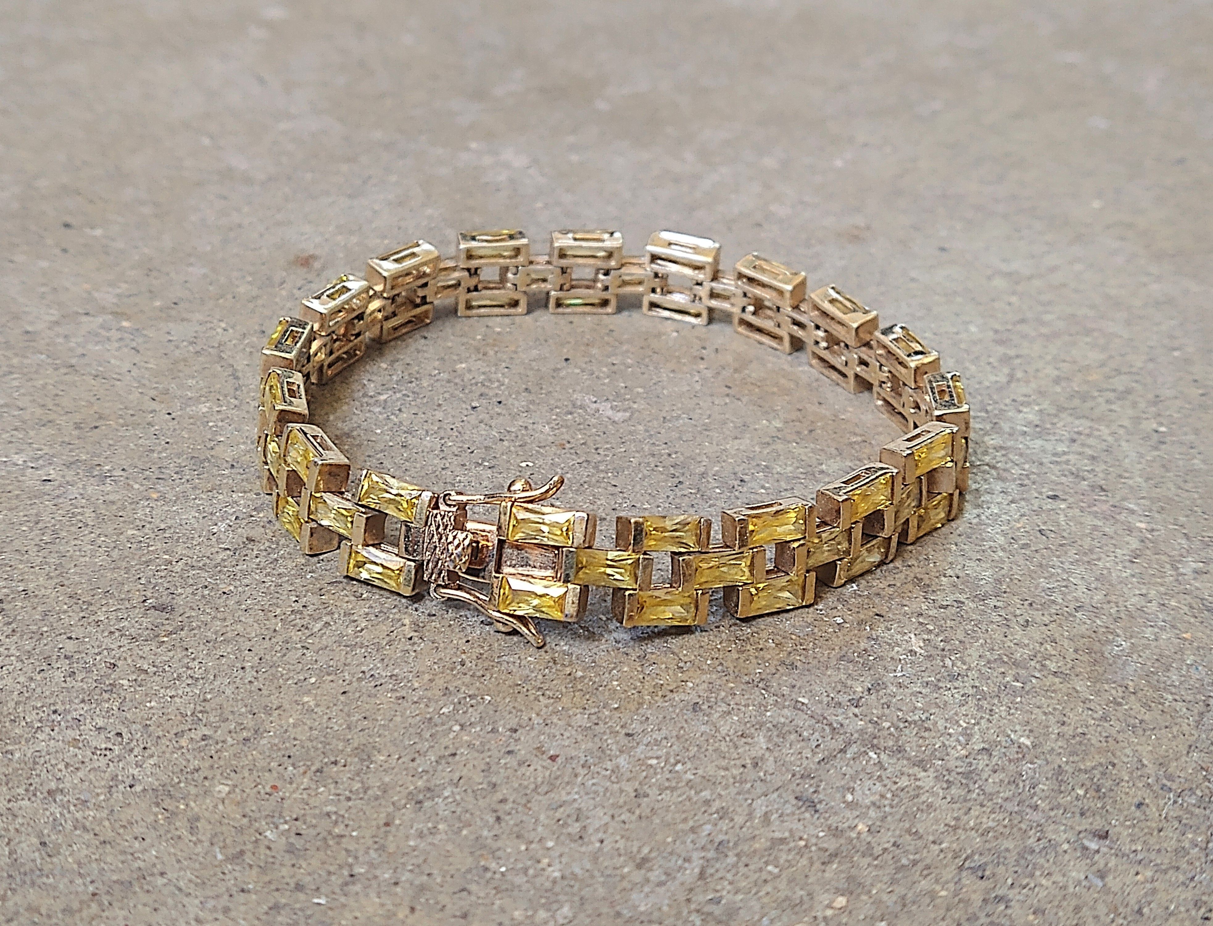 image of Jewelry x Sterling Silver Tennis Bracelet Gold Plated Yellow Quartz in Yellow/Gold, Men's