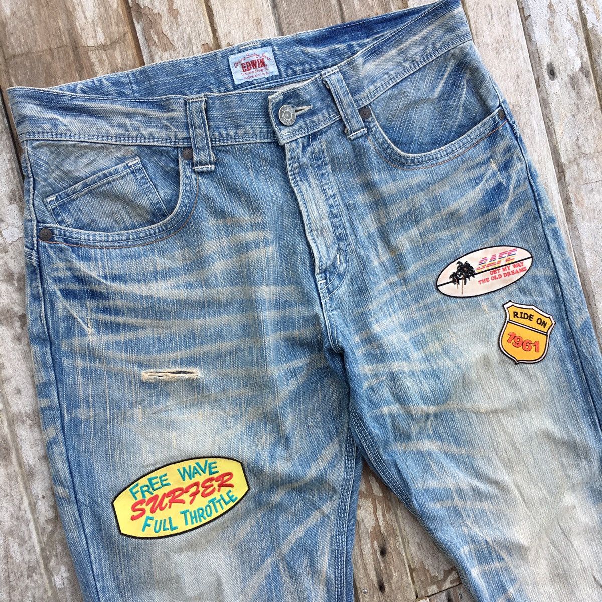 Edwin × Japanese Brand Vintage Distressed Edwin XV Patched Flare Jeans Size US 38 / EU 54 - 3 Thumbnail
