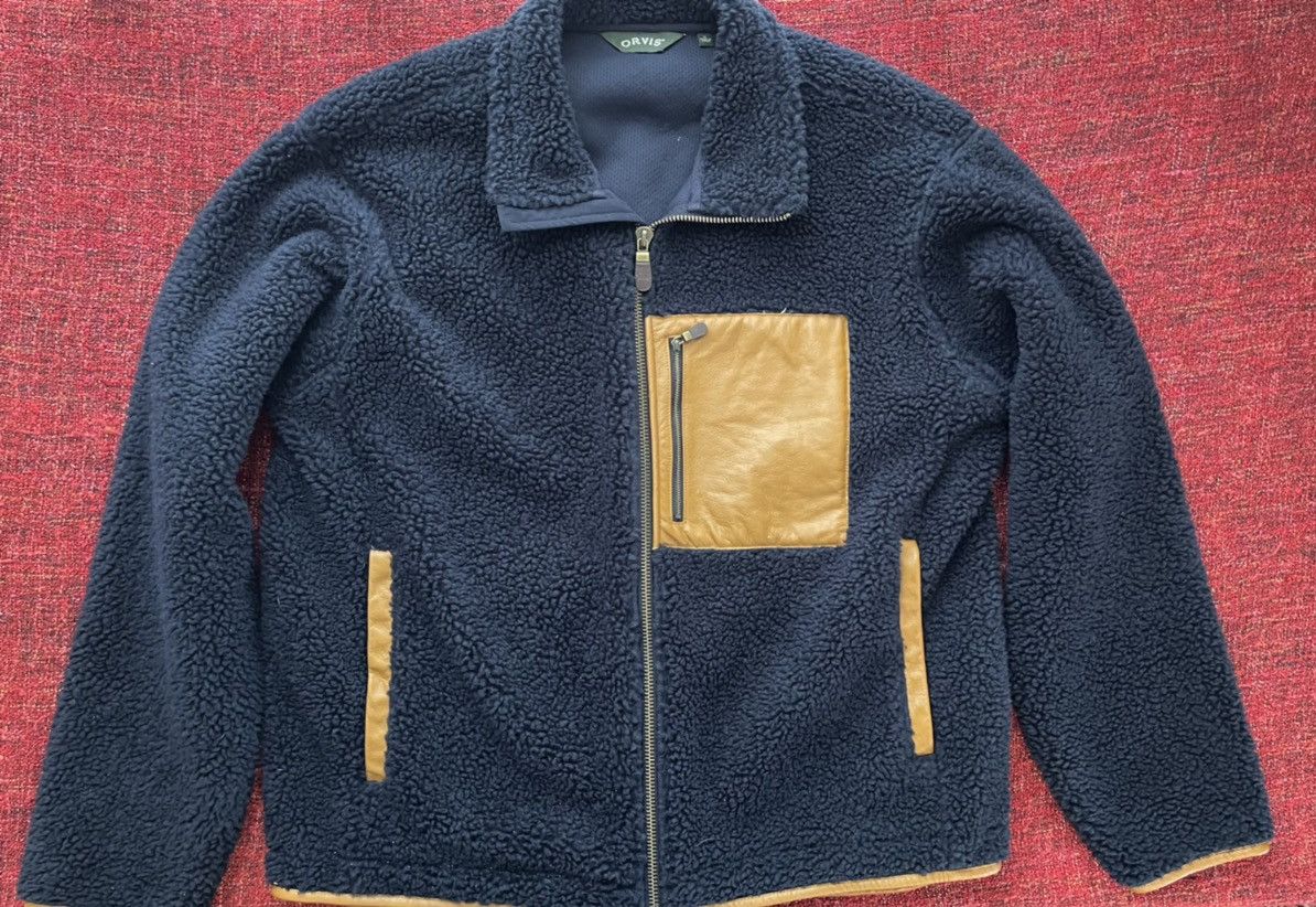 Japanese Brand × Orvis × Vintage Orvis vintage 90s fuzzy fleece jacket with leather elements Size US XL / EU 56 / 4 - 1 Thumbnail