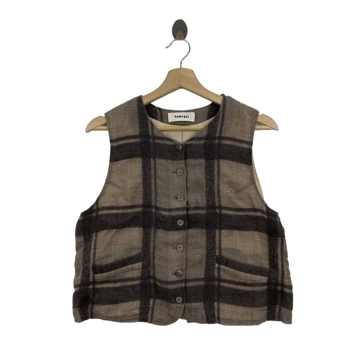 Japanese Brand TUMUGU Japanese Brand Check Tartan Brown Vest Size S / US 4 / IT 40 - 1 Thumbnail