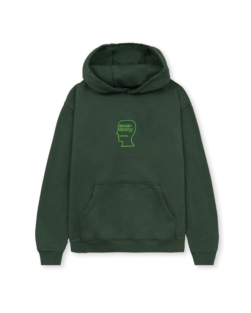 image of Brain Dead -Heavyweight Embroidered Logo Head Hoodie - Green, Men's (Size Small)