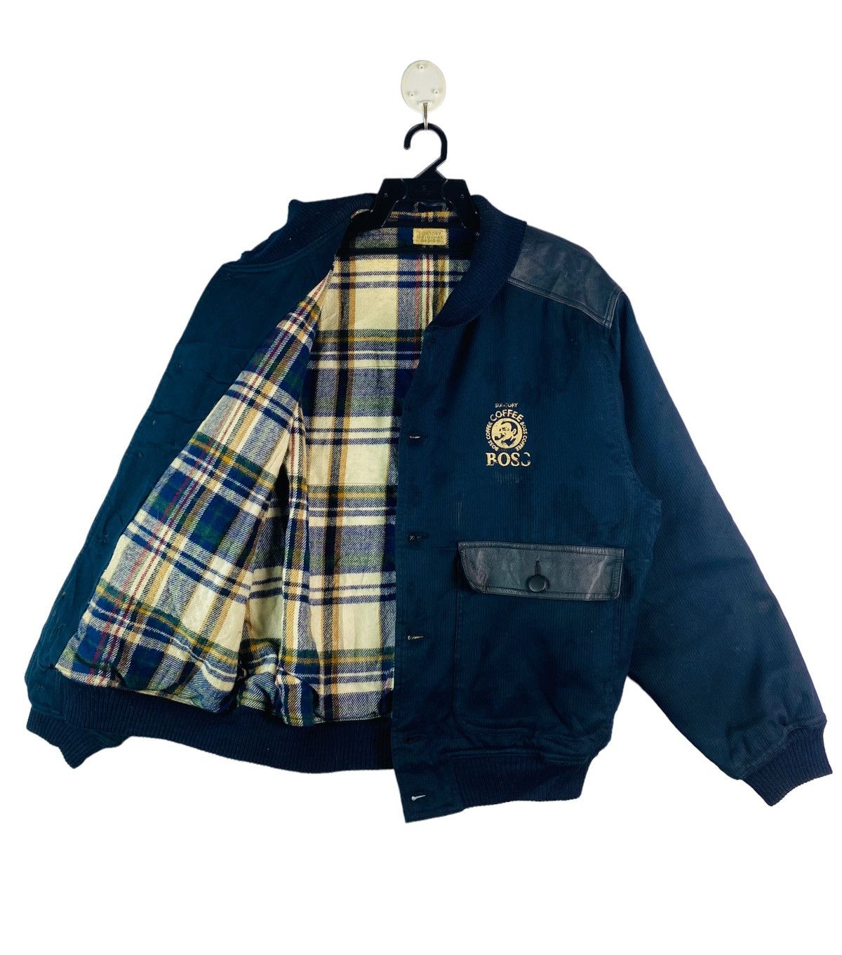 Japanese Brand × Vintage Vtg 90s Boss Coffee leather parts bomber jacket Size US M / EU 48-50 / 2 - 4 Thumbnail