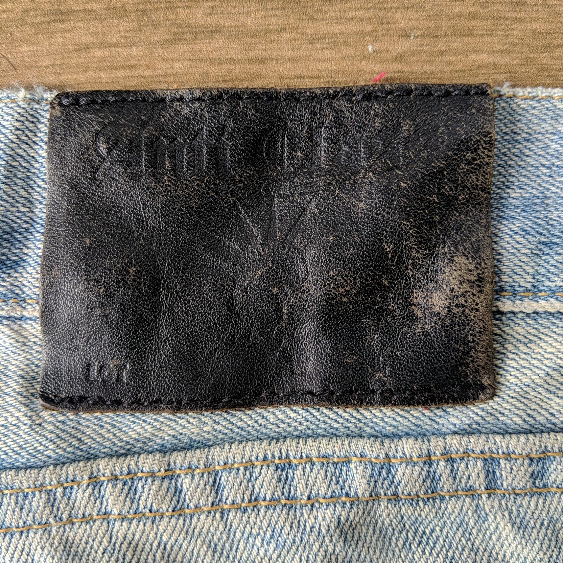 Japanese Brand Vtg AntiClock Patchwork Lightwash Denim Distressed Jean Pans Size US 36 / EU 52 - 16 Thumbnail