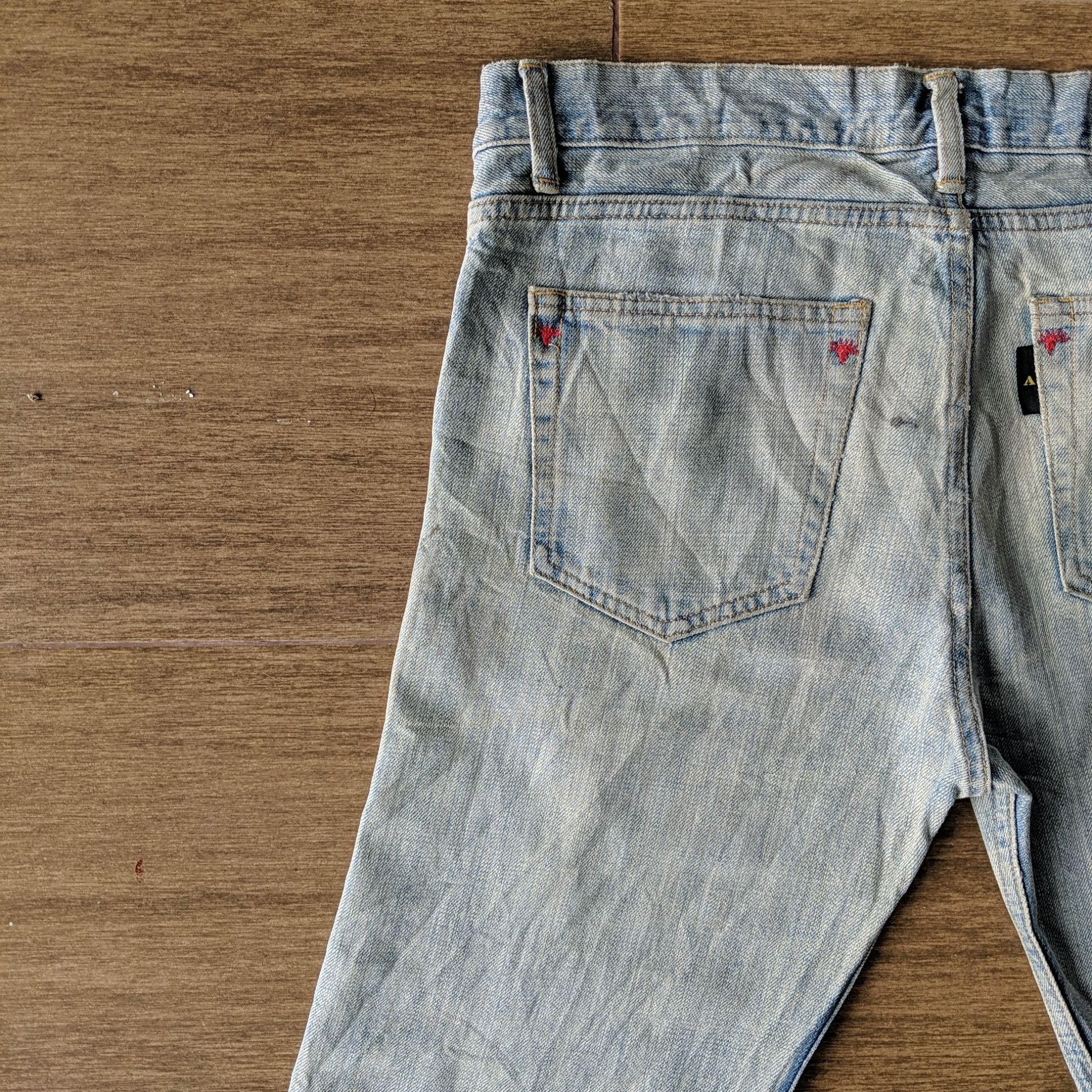 Japanese Brand Vtg AntiClock Patchwork Lightwash Denim Distressed Jean Pans Size US 36 / EU 52 - 13 Thumbnail