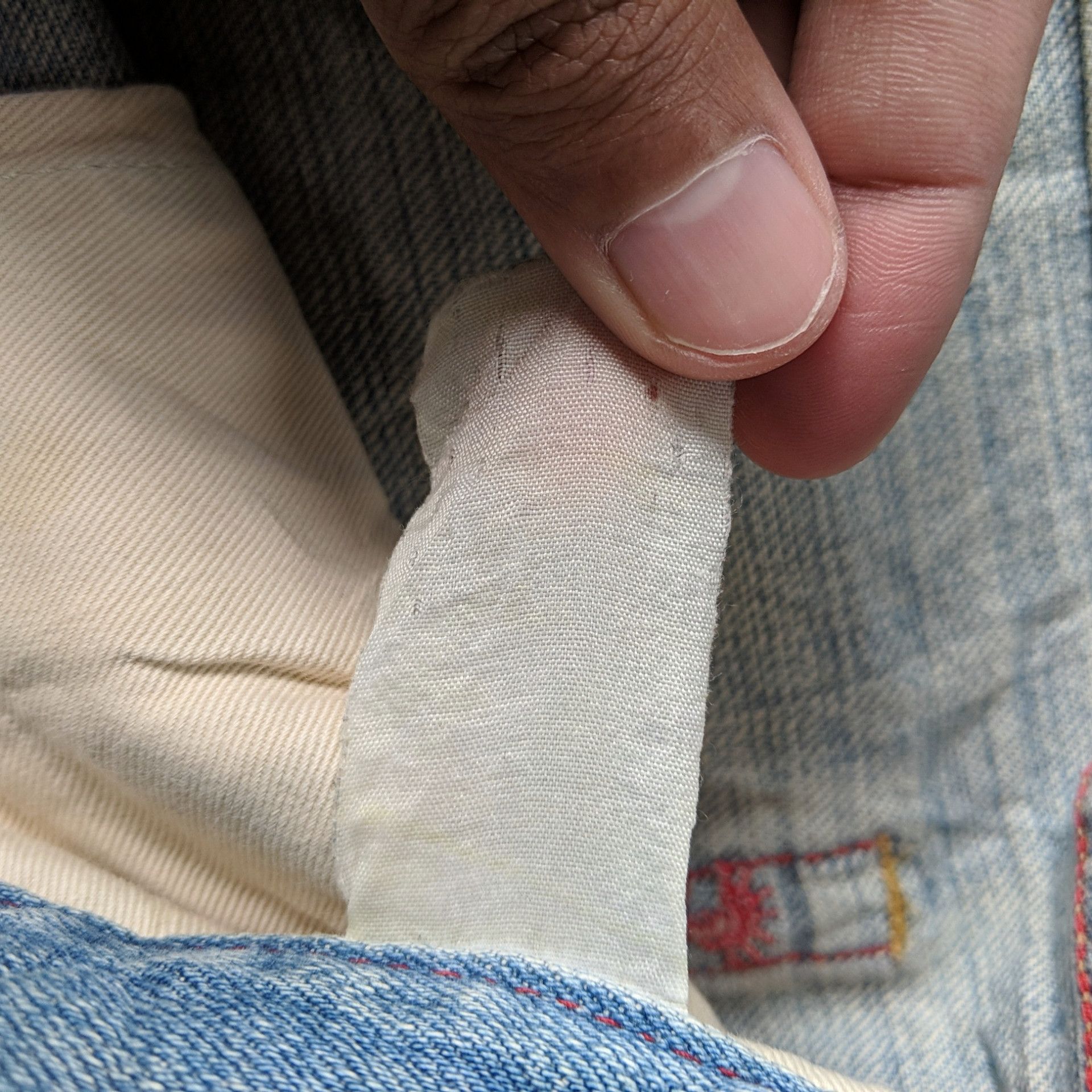Japanese Brand Vtg AntiClock Patchwork Lightwash Denim Distressed Jean Pans Size US 36 / EU 52 - 10 Thumbnail