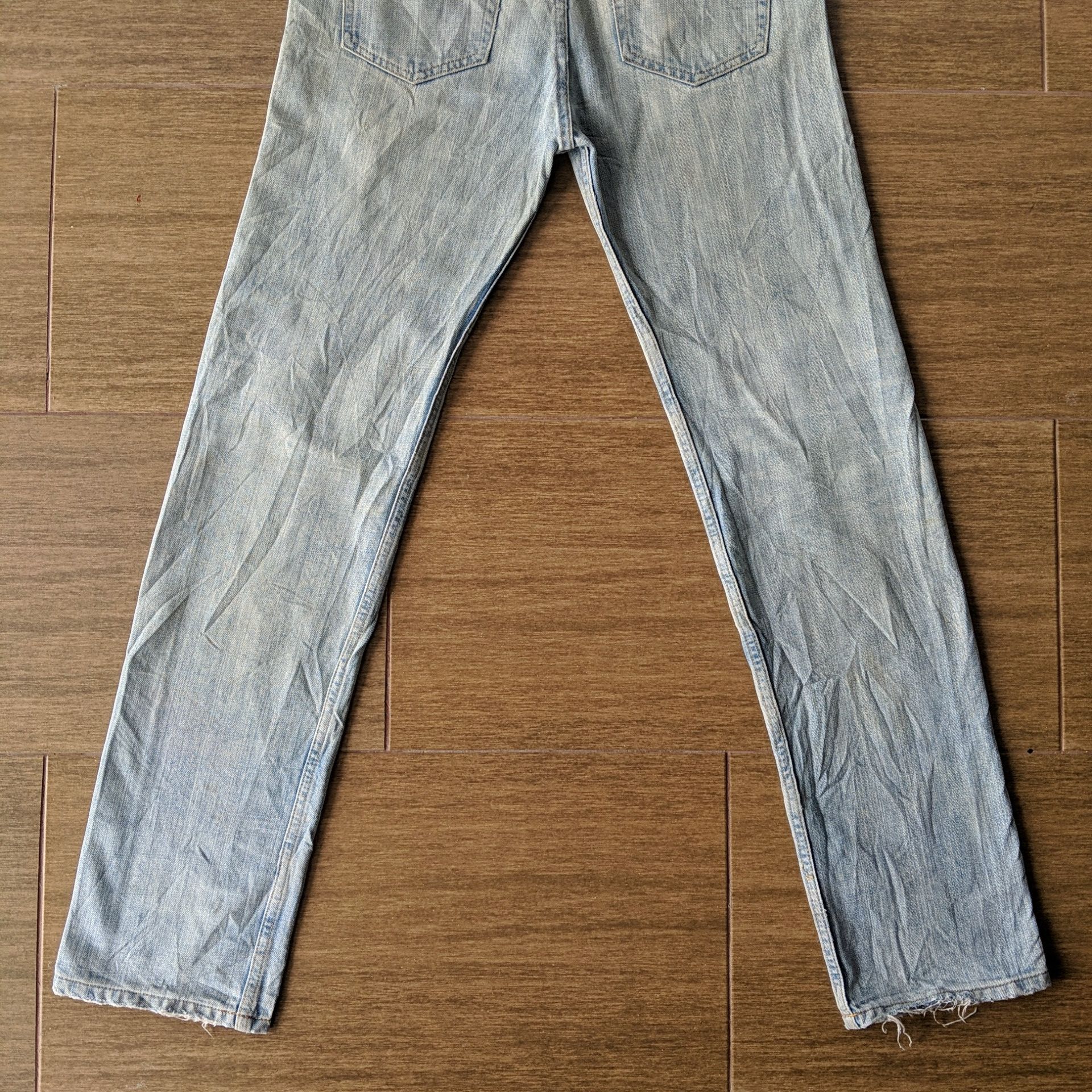 Japanese Brand Vtg AntiClock Patchwork Lightwash Denim Distressed Jean Pans Size US 36 / EU 52 - 17 Thumbnail