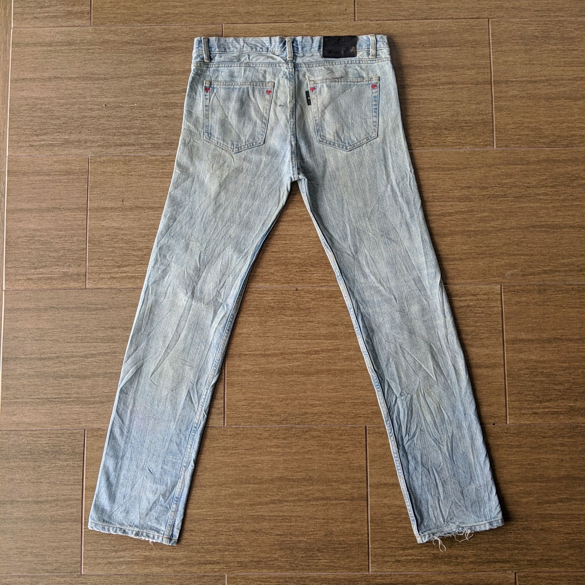 Japanese Brand Vtg AntiClock Patchwork Lightwash Denim Distressed Jean Pans Size US 36 / EU 52 - 11 Thumbnail