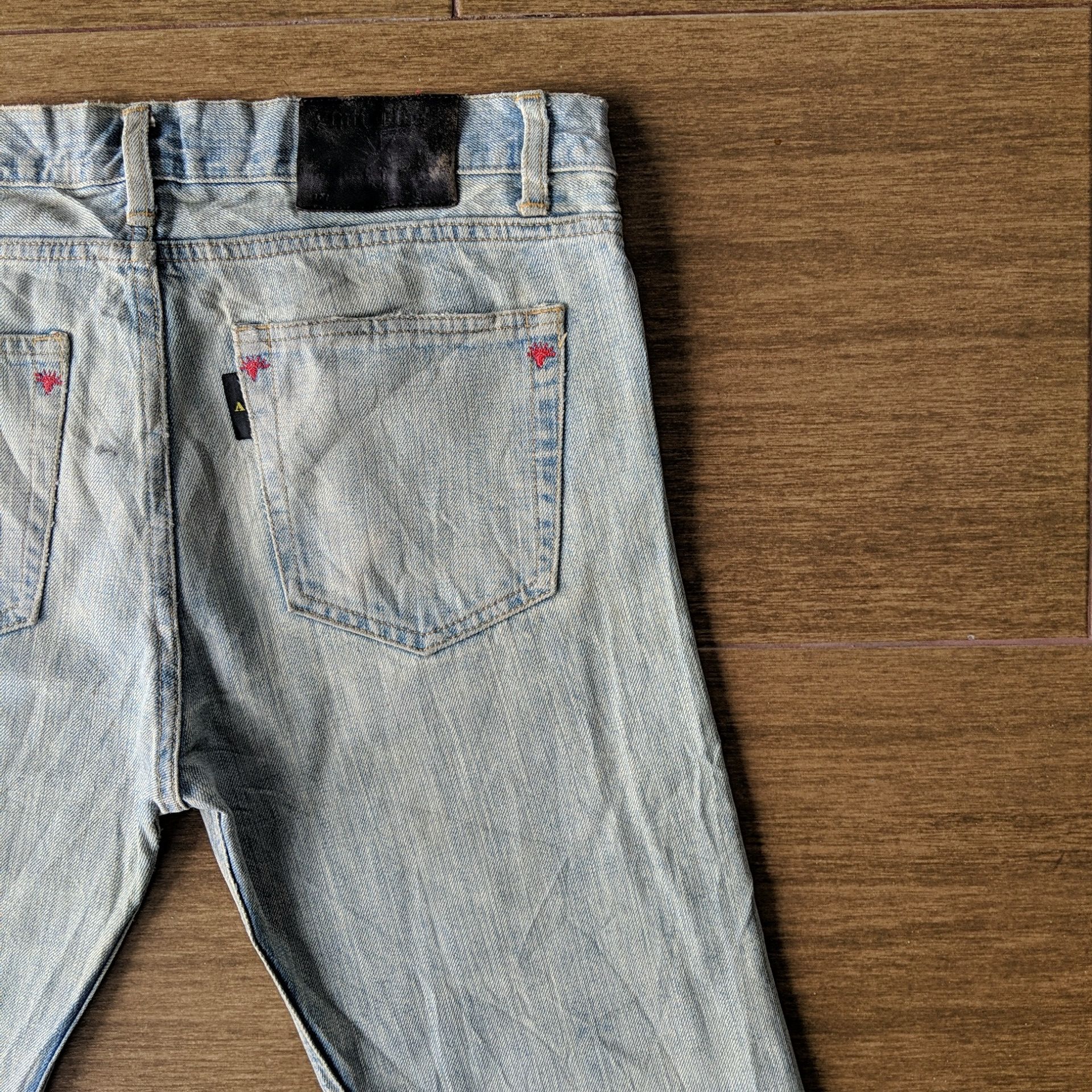 Japanese Brand Vtg AntiClock Patchwork Lightwash Denim Distressed Jean Pans Size US 36 / EU 52 - 14 Thumbnail