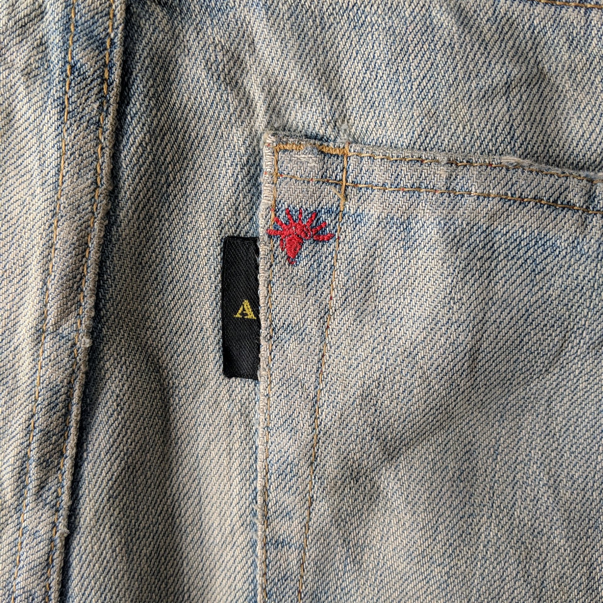 Japanese Brand Vtg AntiClock Patchwork Lightwash Denim Distressed Jean Pans Size US 36 / EU 52 - 15 Thumbnail