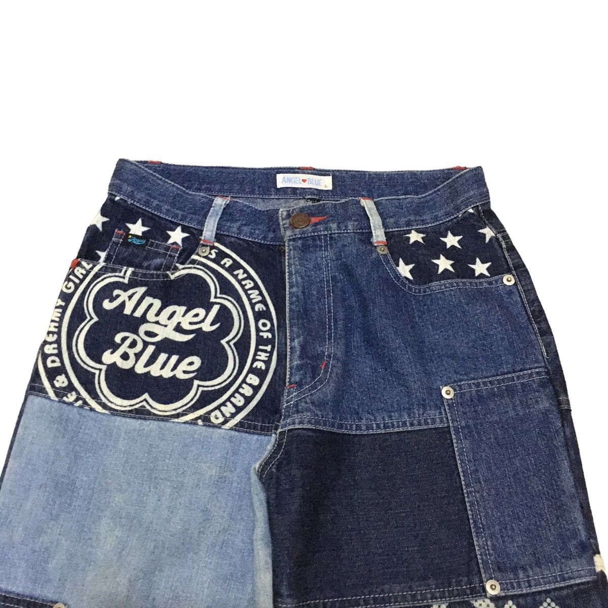 If Six Was Nine Rare Vintage Japanese Brand Angel Blue Patchwork Jeans 1990s Size US 26 / EU 42 - 3 Thumbnail