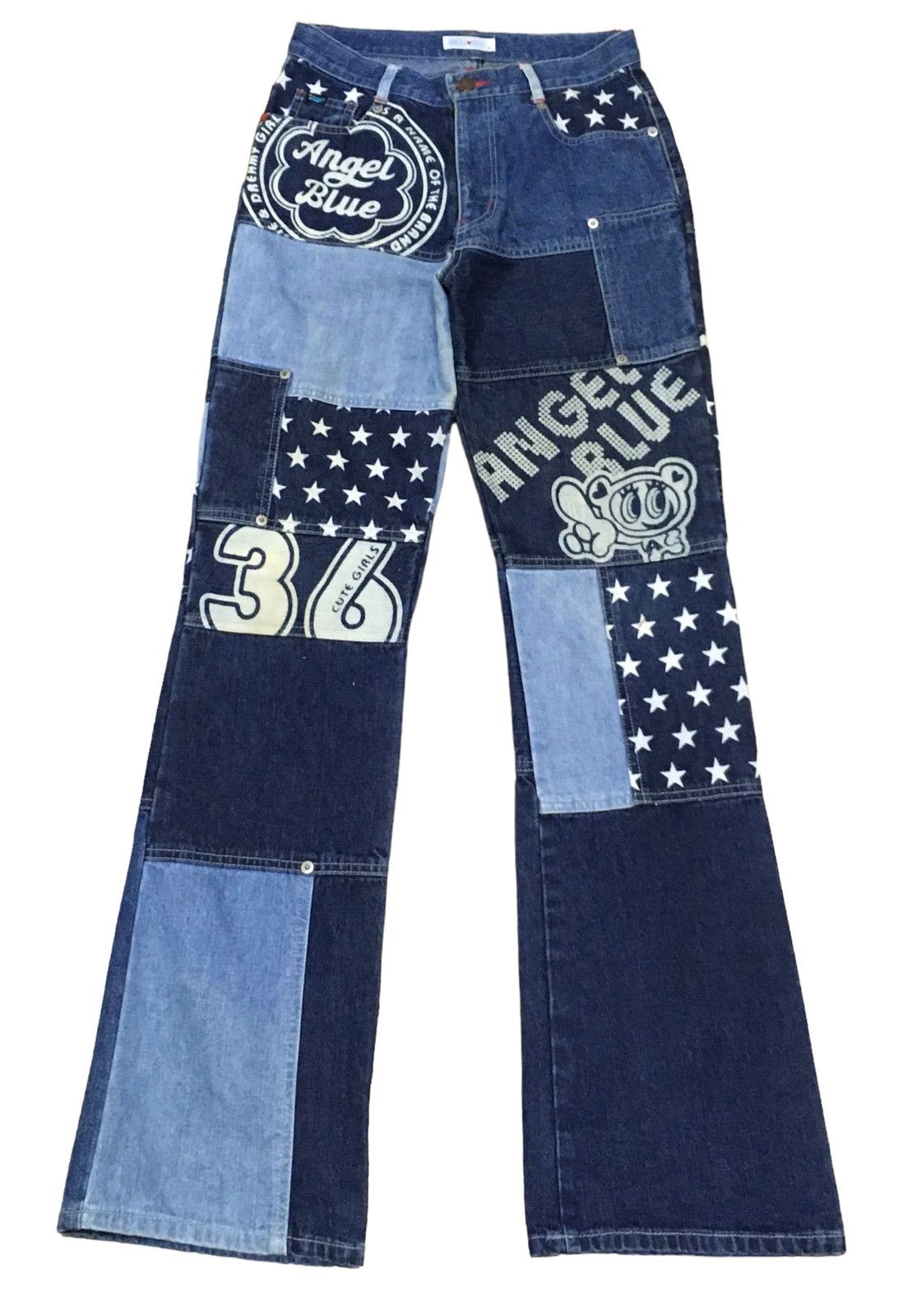 If Six Was Nine Rare Vintage Japanese Brand Angel Blue Patchwork Jeans 1990s Size US 26 / EU 42 - 1 Thumbnail