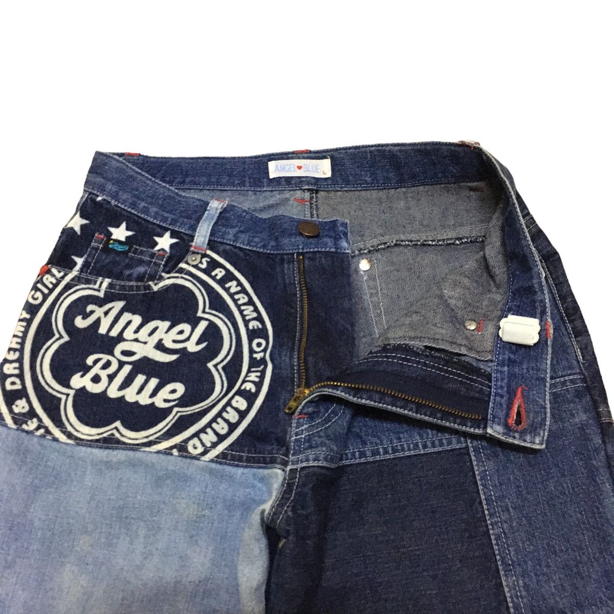If Six Was Nine Rare Vintage Japanese Brand Angel Blue Patchwork Jeans 1990s Size US 26 / EU 42 - 6 Thumbnail