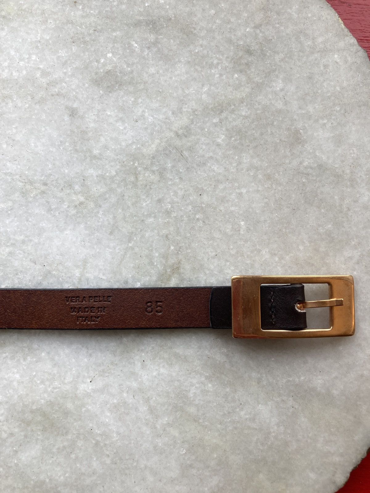 Maison Margiela Authentic Margiela Brown Skinny Belt Rose Gold Buckle Size 32 - 4 Thumbnail