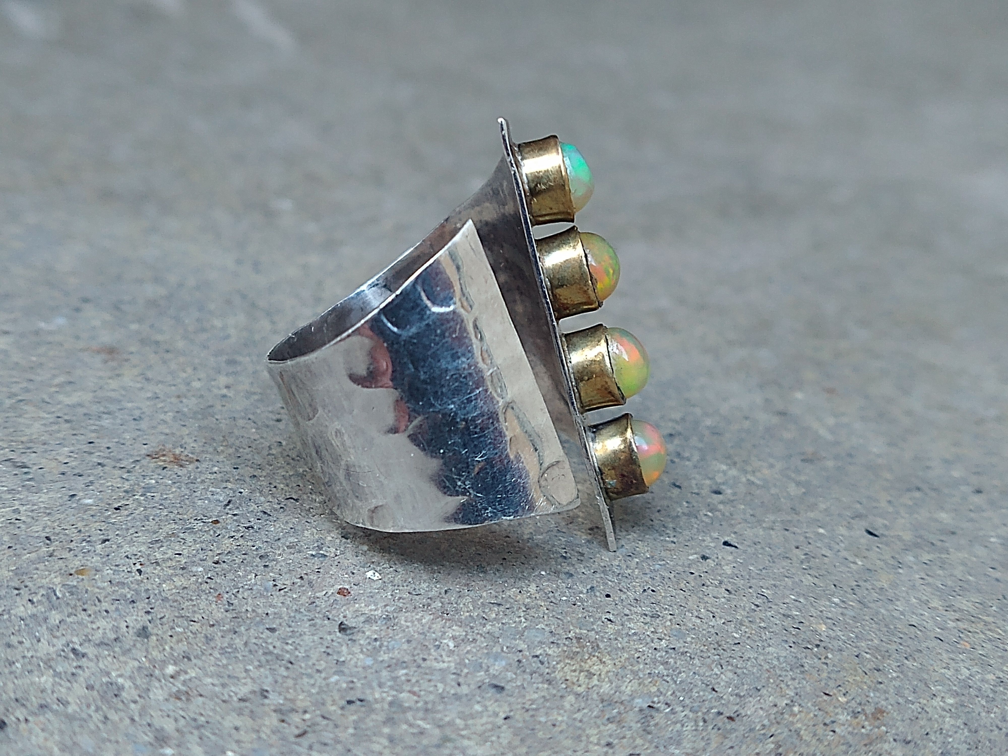 Other Vintage Sterling Silver Ring Jelly Opal Size 9 Hammered 6.3g Size ONE SIZE - 5 Thumbnail