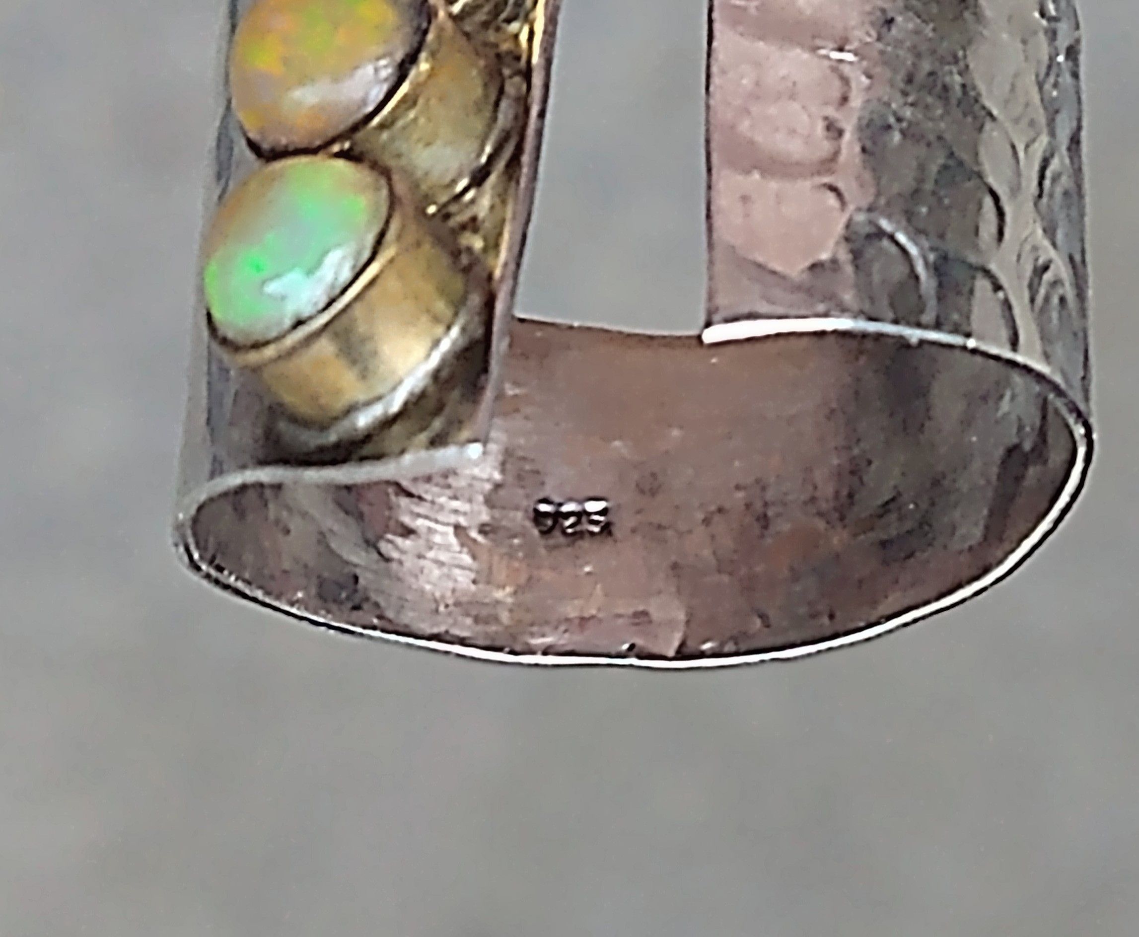 Other Vintage Sterling Silver Ring Jelly Opal Size 9 Hammered 6.3g Size ONE SIZE - 12 Thumbnail