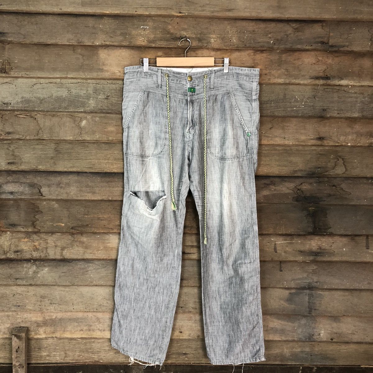 image of Edwin Black Distressed Straight Pants C1234 in Black Faded, Men's (Size 35)