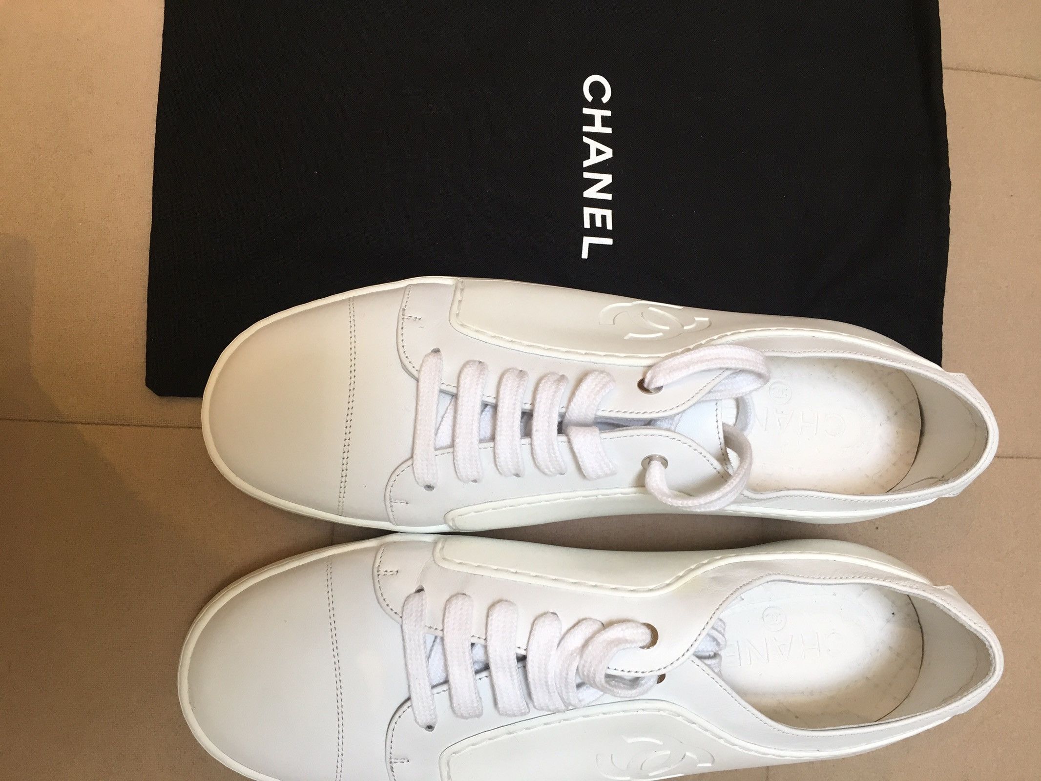 Chanel Low Top All White CC Sneakers | Grailed