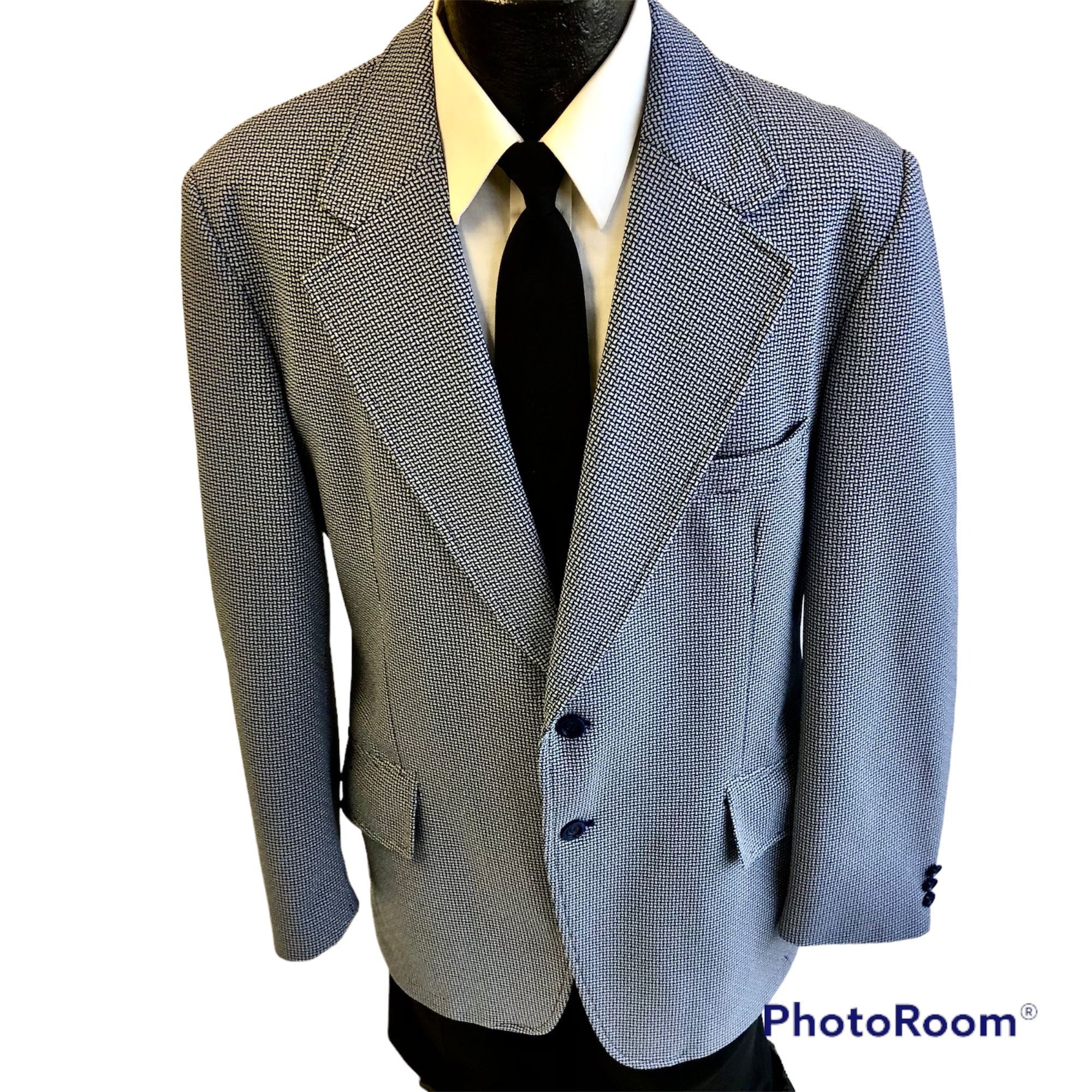 70's Sir Walter Blue Sport Coat Mod TEXTURED Knit Jacket