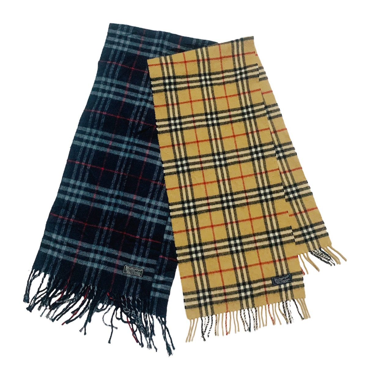 LOT OF 2 VINTAGE BURBERRY ENGLAND NOVA CHECK LAMBWOOL SCARF