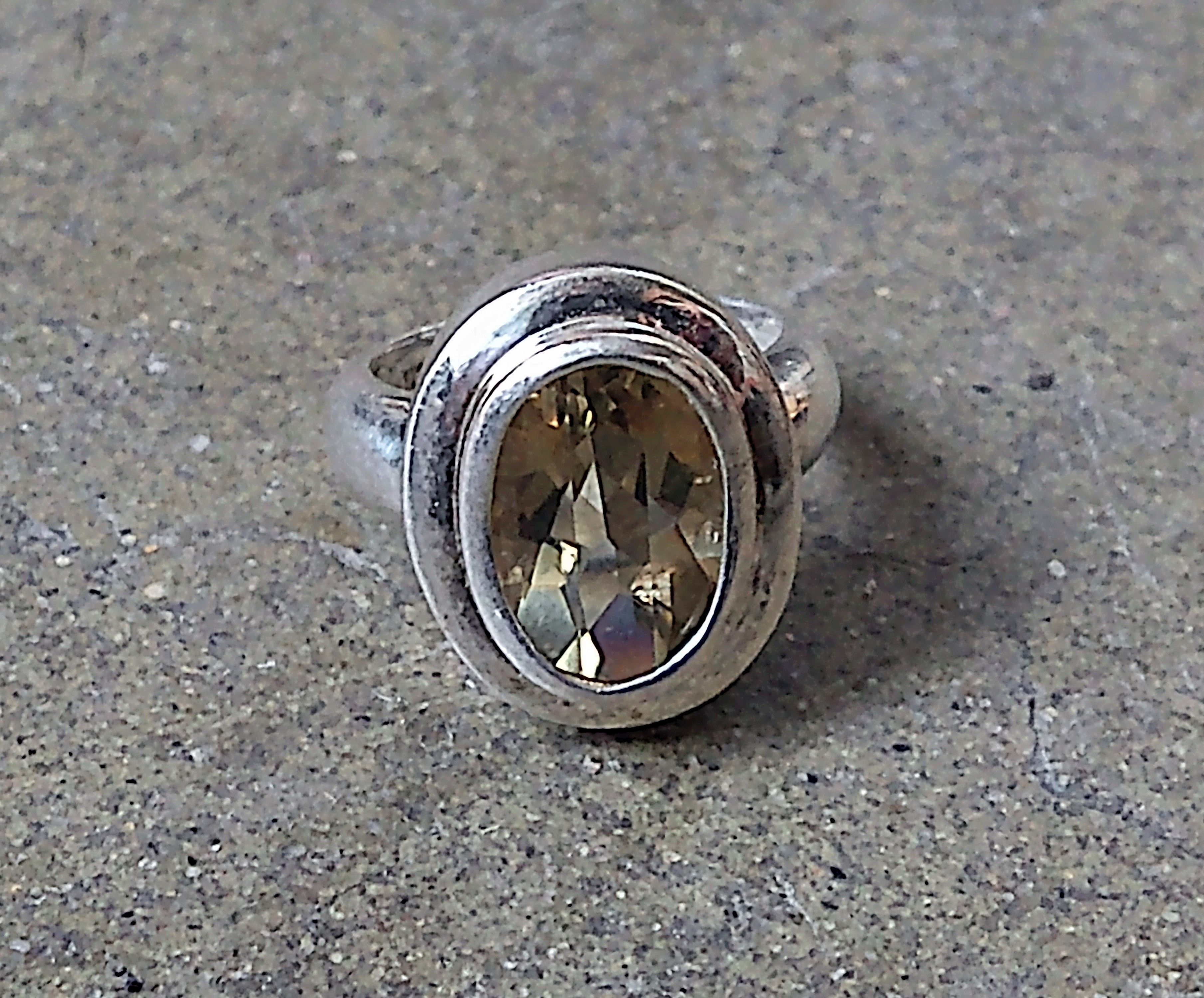 Jewelry × Sterling Silver × Vintage Sterling Silver Ring Size 7 Modern Citrine Oval Faceted 7.1g Size ONE SIZE - 3 Thumbnail