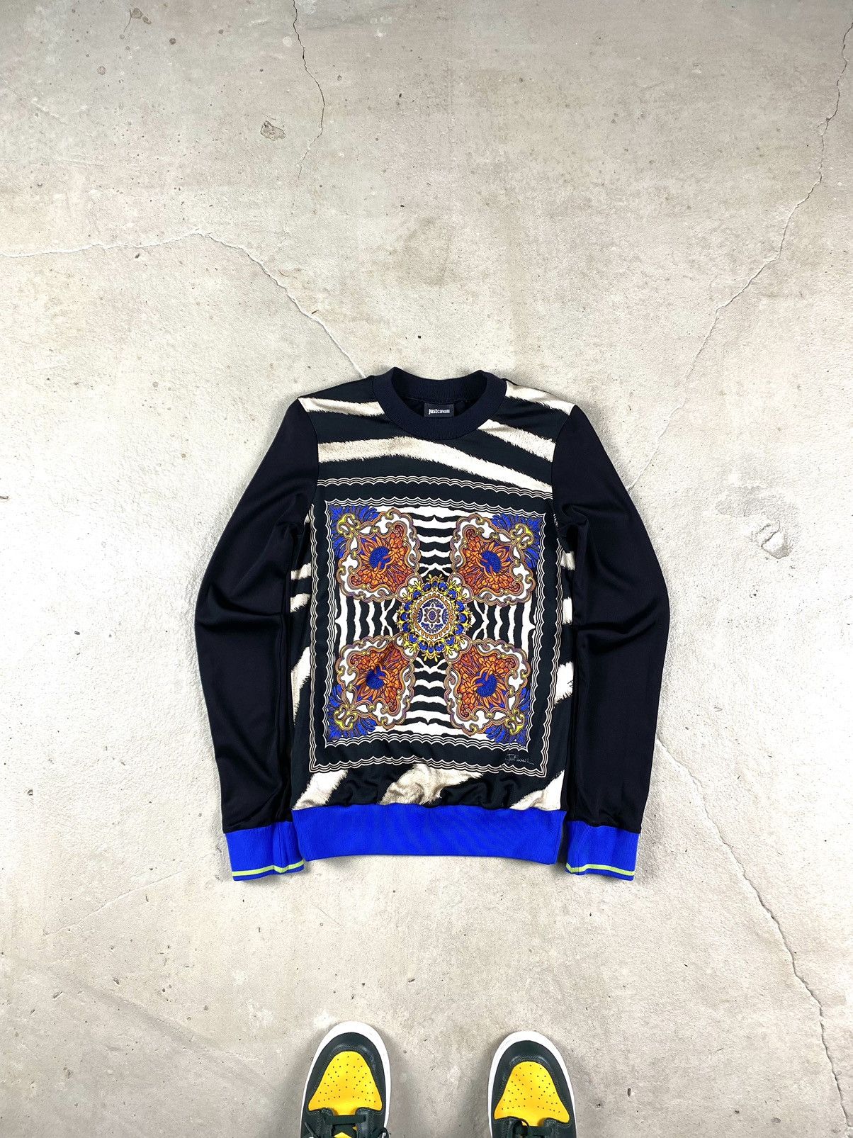 image of Vintage Just Cavalli Zebra Sweatshirt Long Sleeve Tee in Black, Men's (Size Small)