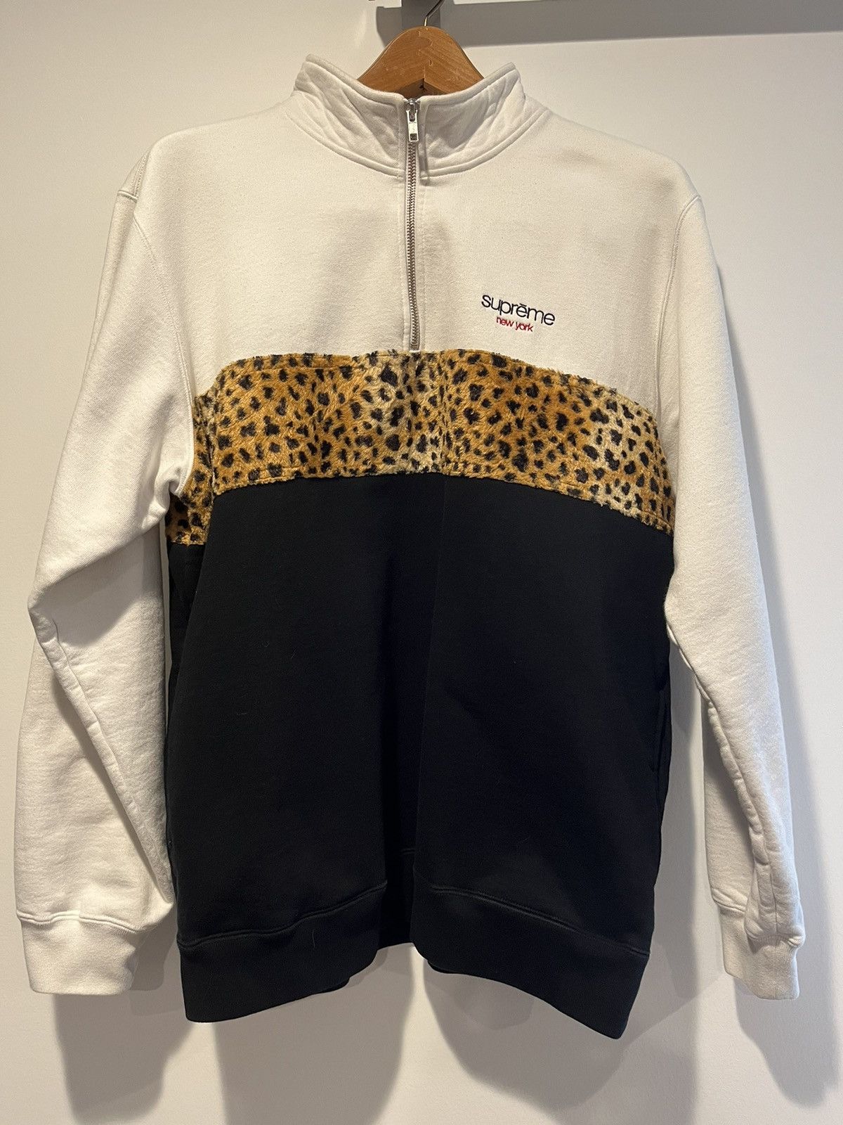 Supreme Supreme Leopard Panel Half Zip Sweatshirt White Grailed