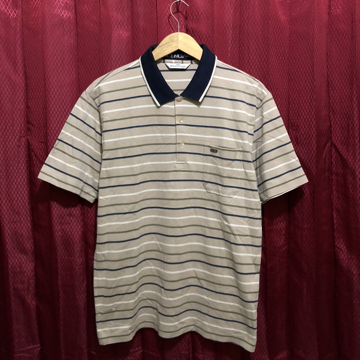 Balenciaga Vintage 90s Balenciaga Polo Shirt Stripe Big Logo | Grailed