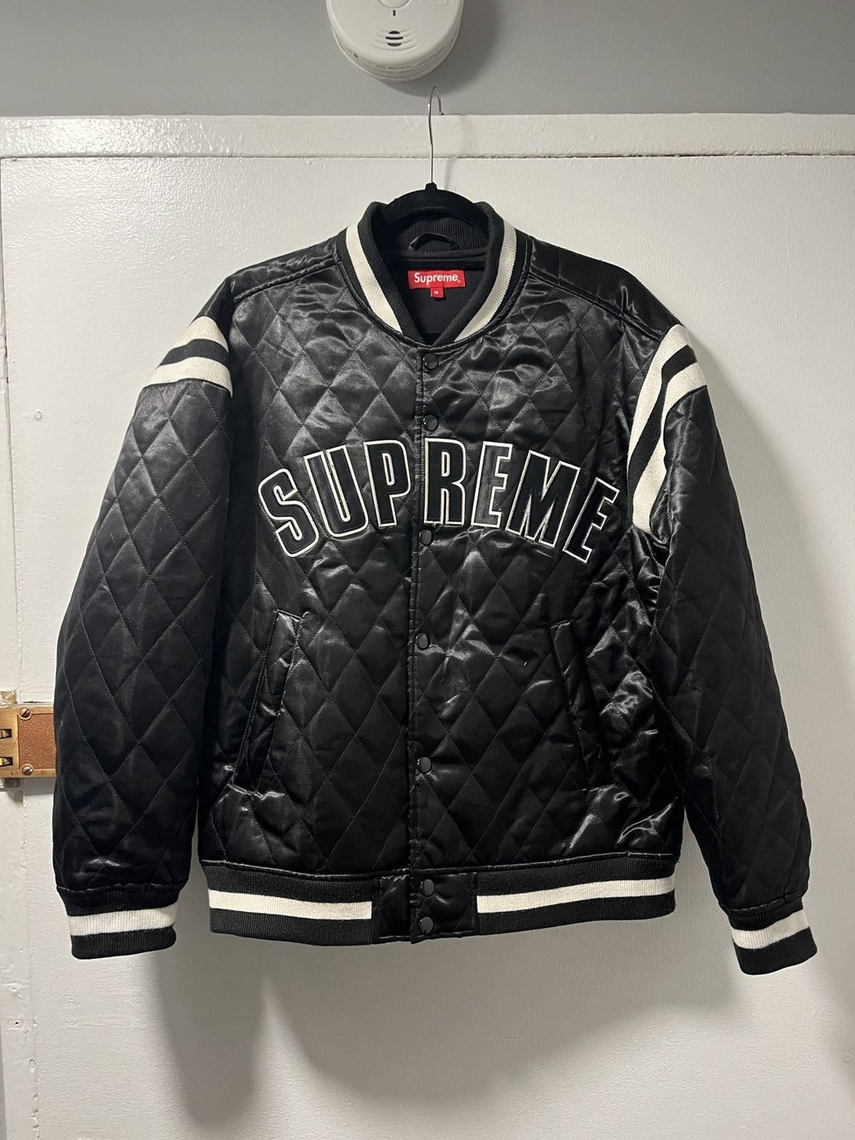 Supreme SS17 Quilted Satin Varsity Jacket | Grailed