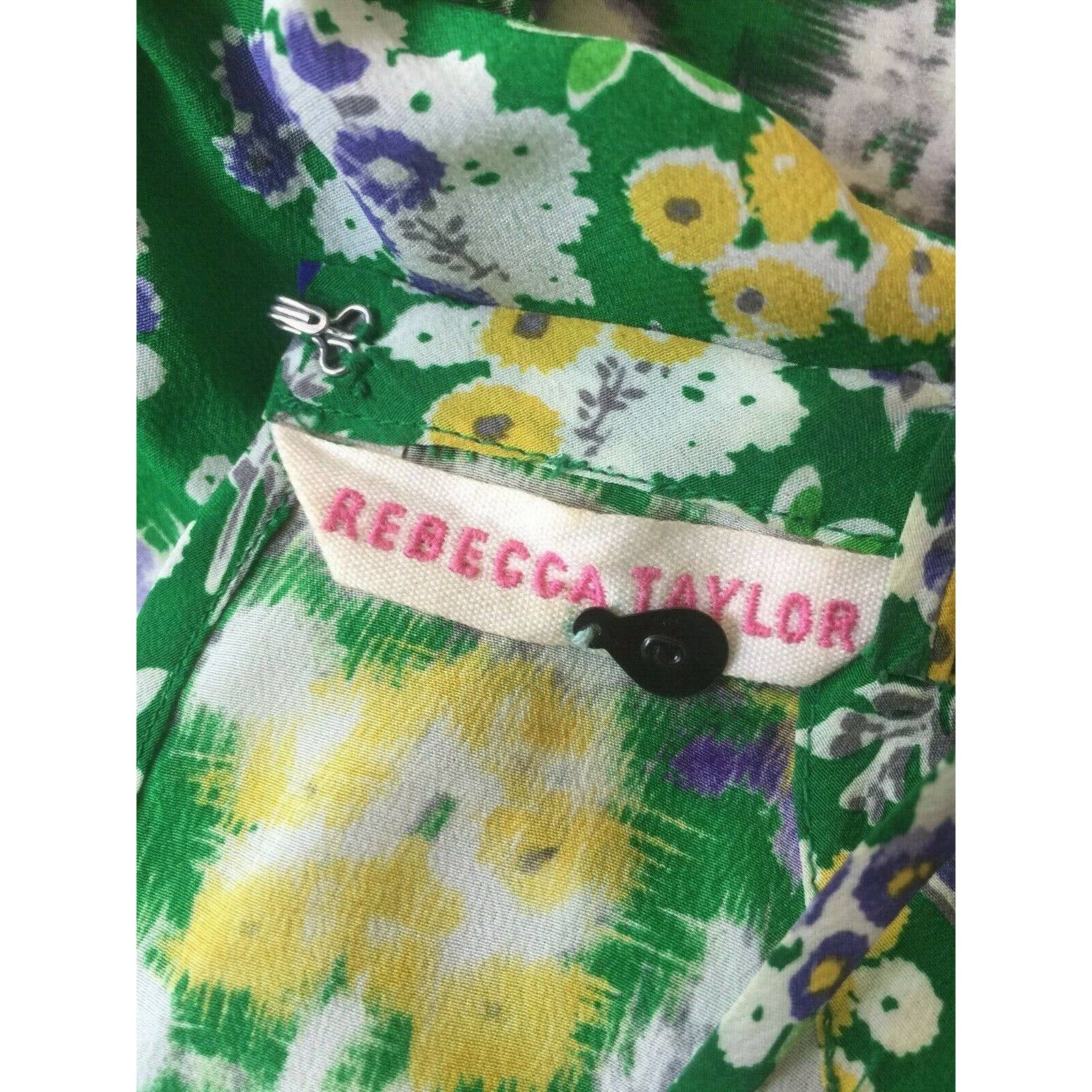 Rebecca Taylor Garden Flower Flutter Green Dress 6