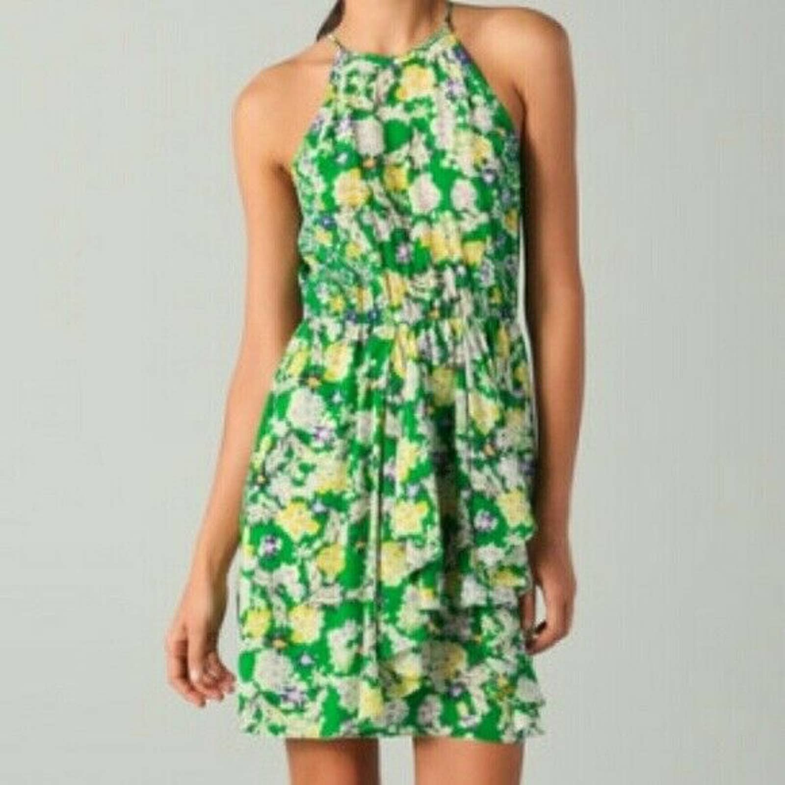 Rebecca Taylor Garden Flower Flutter Green Dress 6
