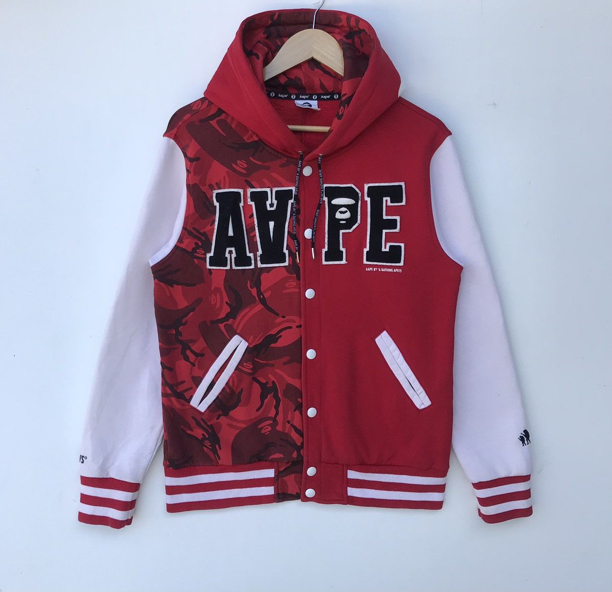image of Aape By A Bathing Ape Camo Varsity Jacket in Red, Men's (Size Medium)