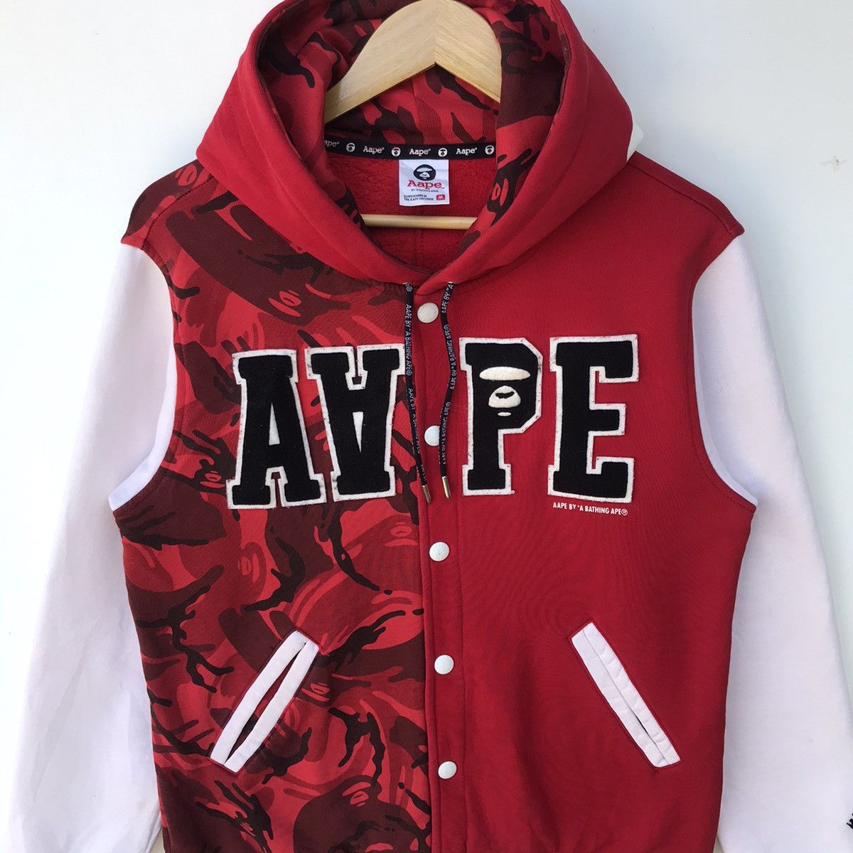 AAPE Two-Tone Camo Hooded popular Varsity Jacket