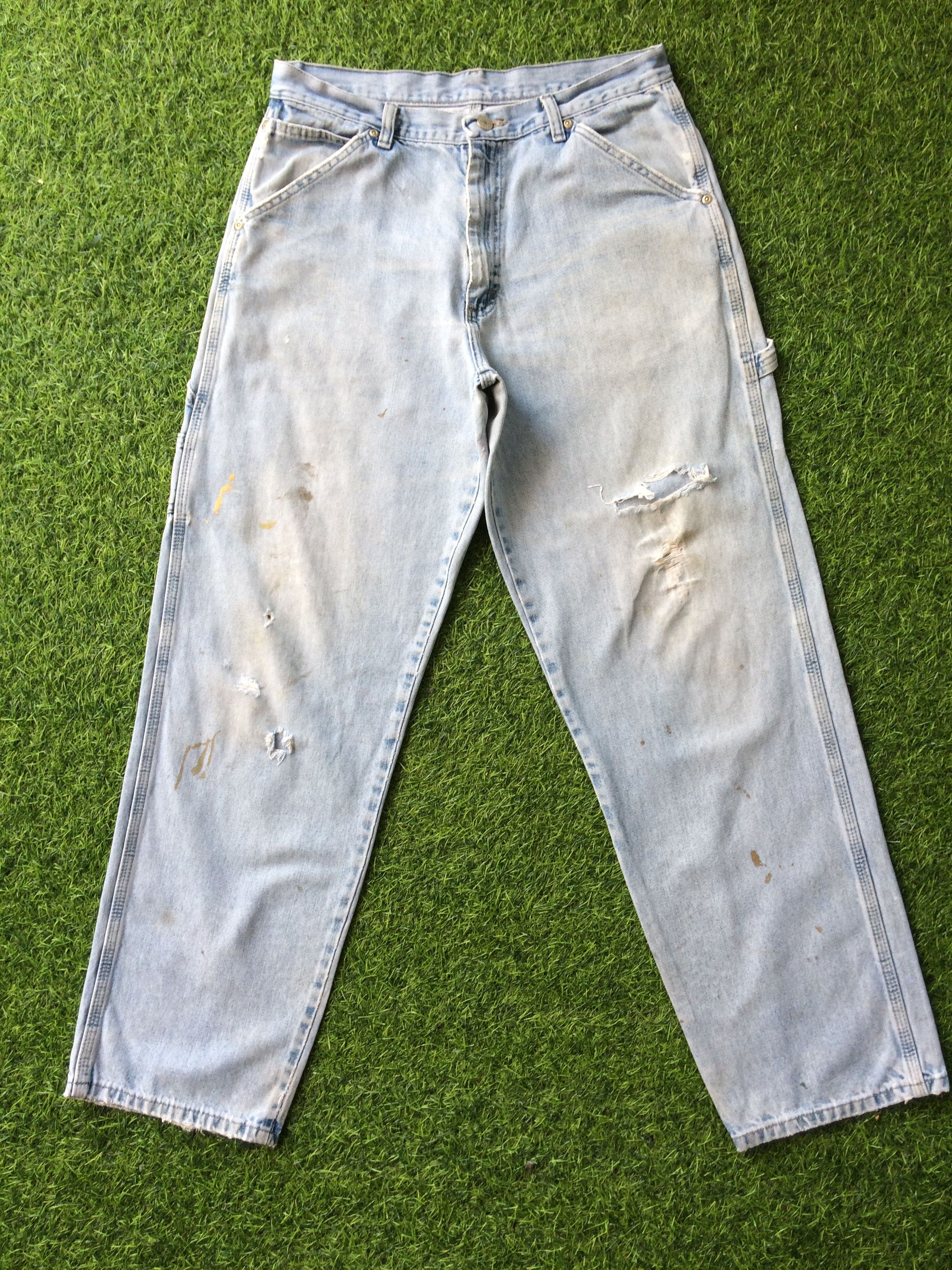 Japanese Brand Ripped Light Wash Carpenter Workwear Pants #B-812 Size US 34 / EU 50 - 2 Thumbnail