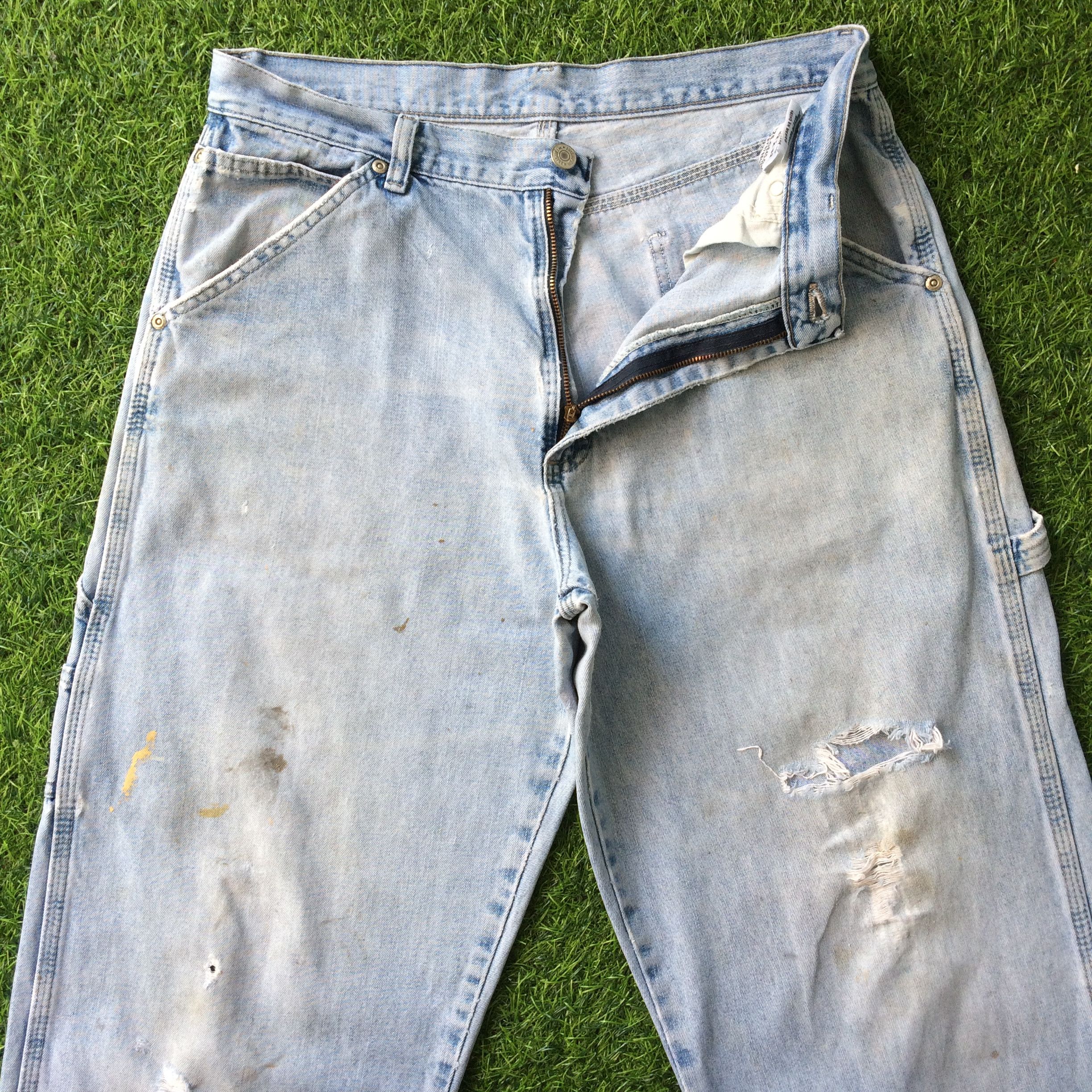 Japanese Brand Ripped Light Wash Carpenter Workwear Pants #B-812 Size US 34 / EU 50 - 3 Thumbnail