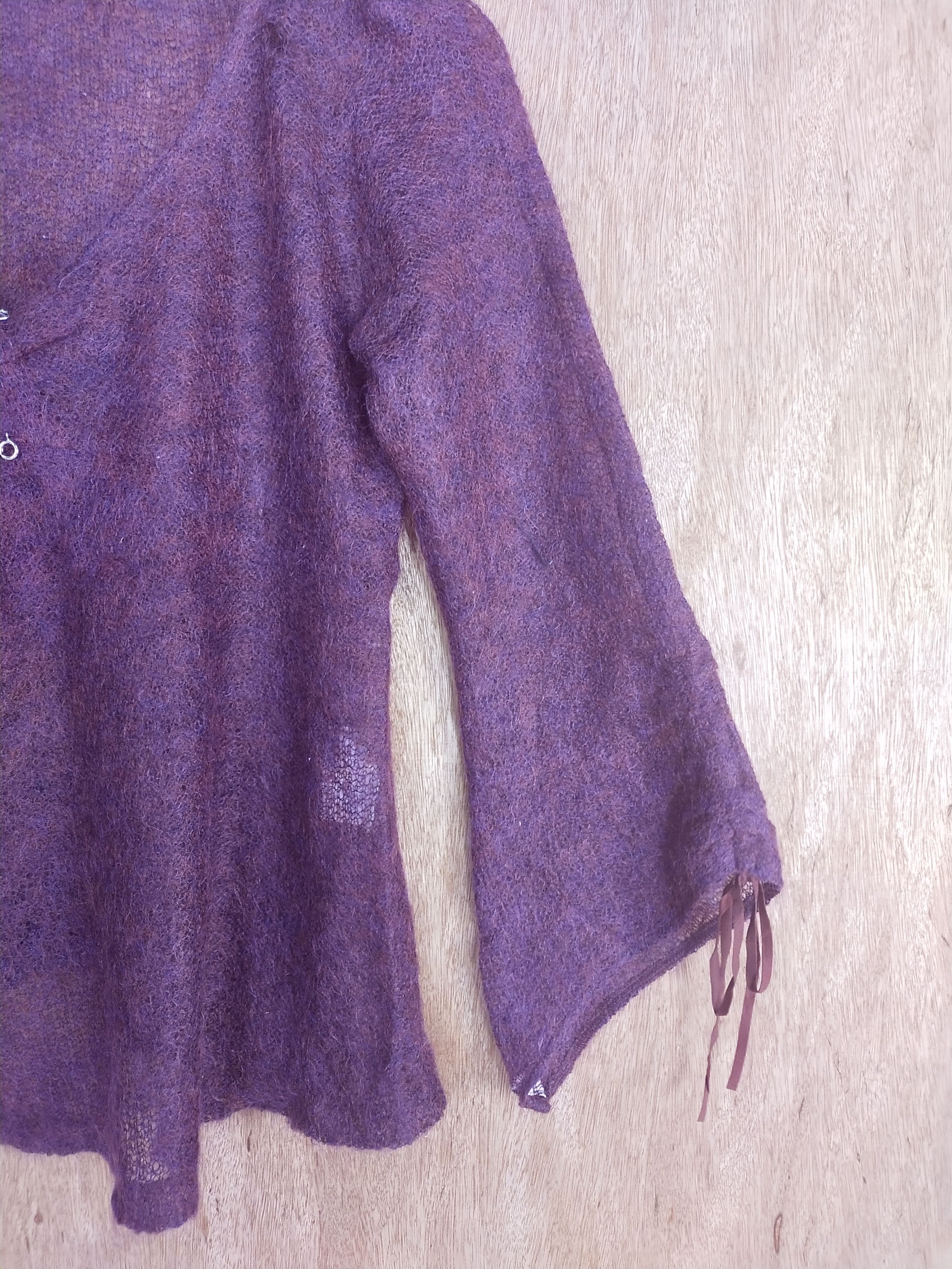Japanese Brand Petit Poudre crochet sexy mohair purple cardigan #S003 Size S / US 4 / IT 40 - 4 Thumbnail