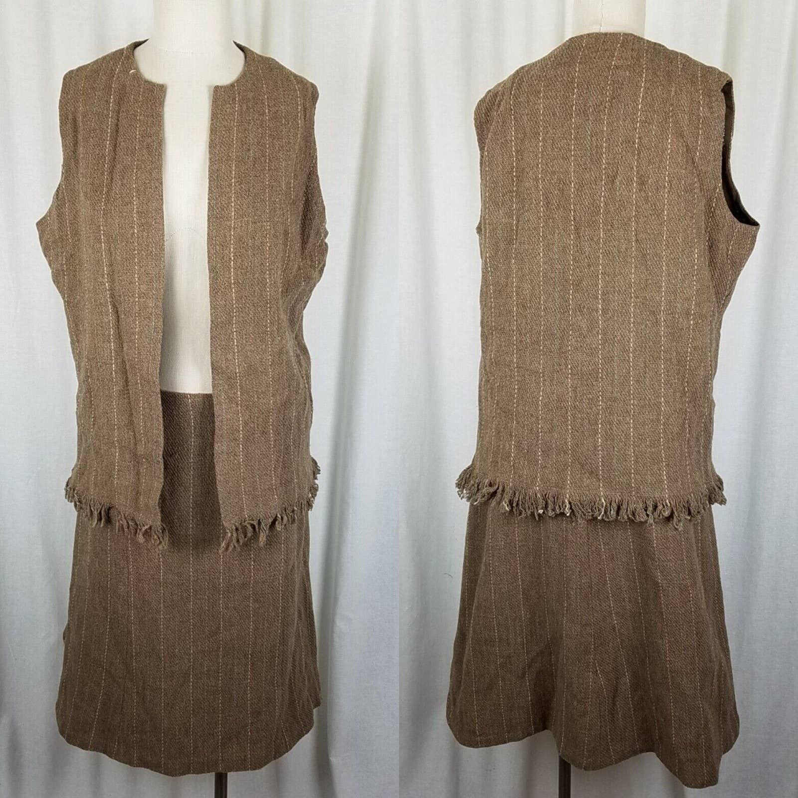 Vintage Handmade Pinstripe Wool Skirt Vest Jacket skirt Suit