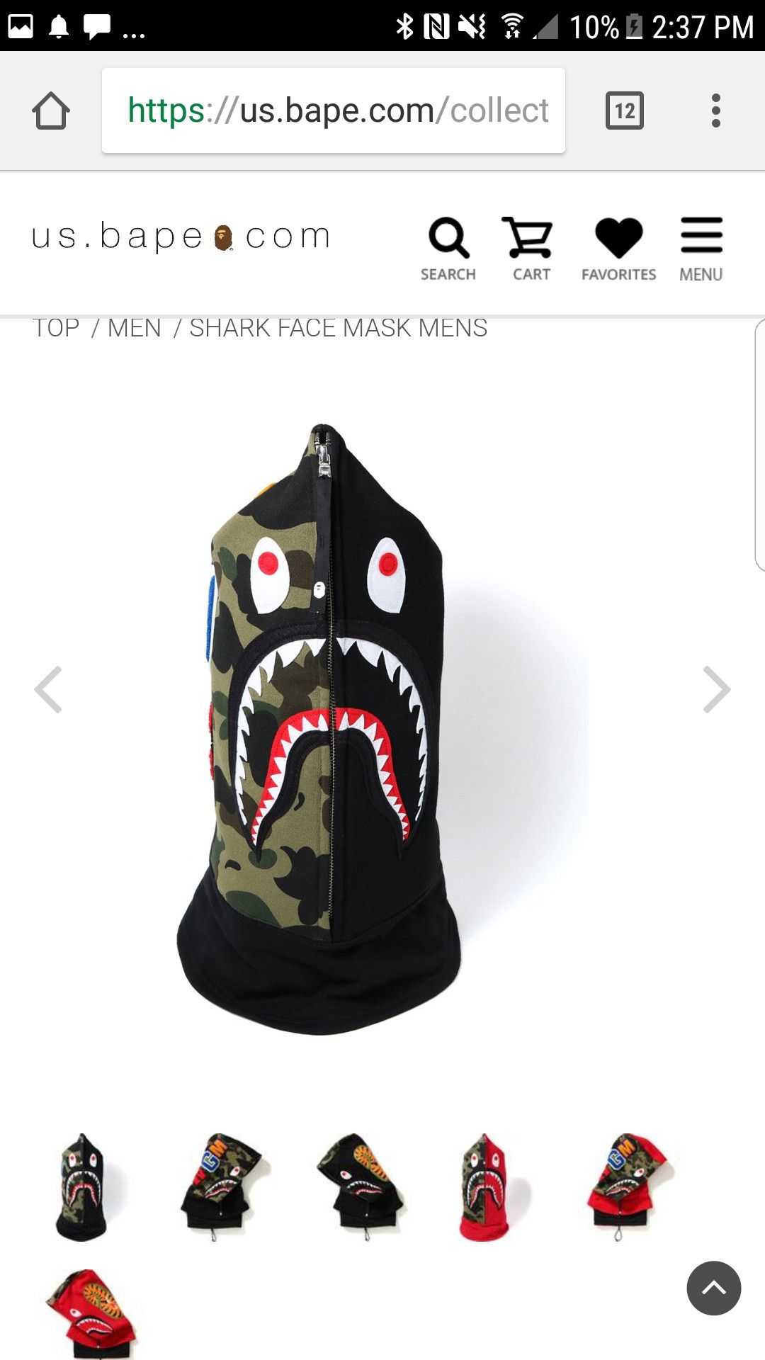 Bape Bape Shark Face Mask Size ONE SIZE - 3 Thumbnail